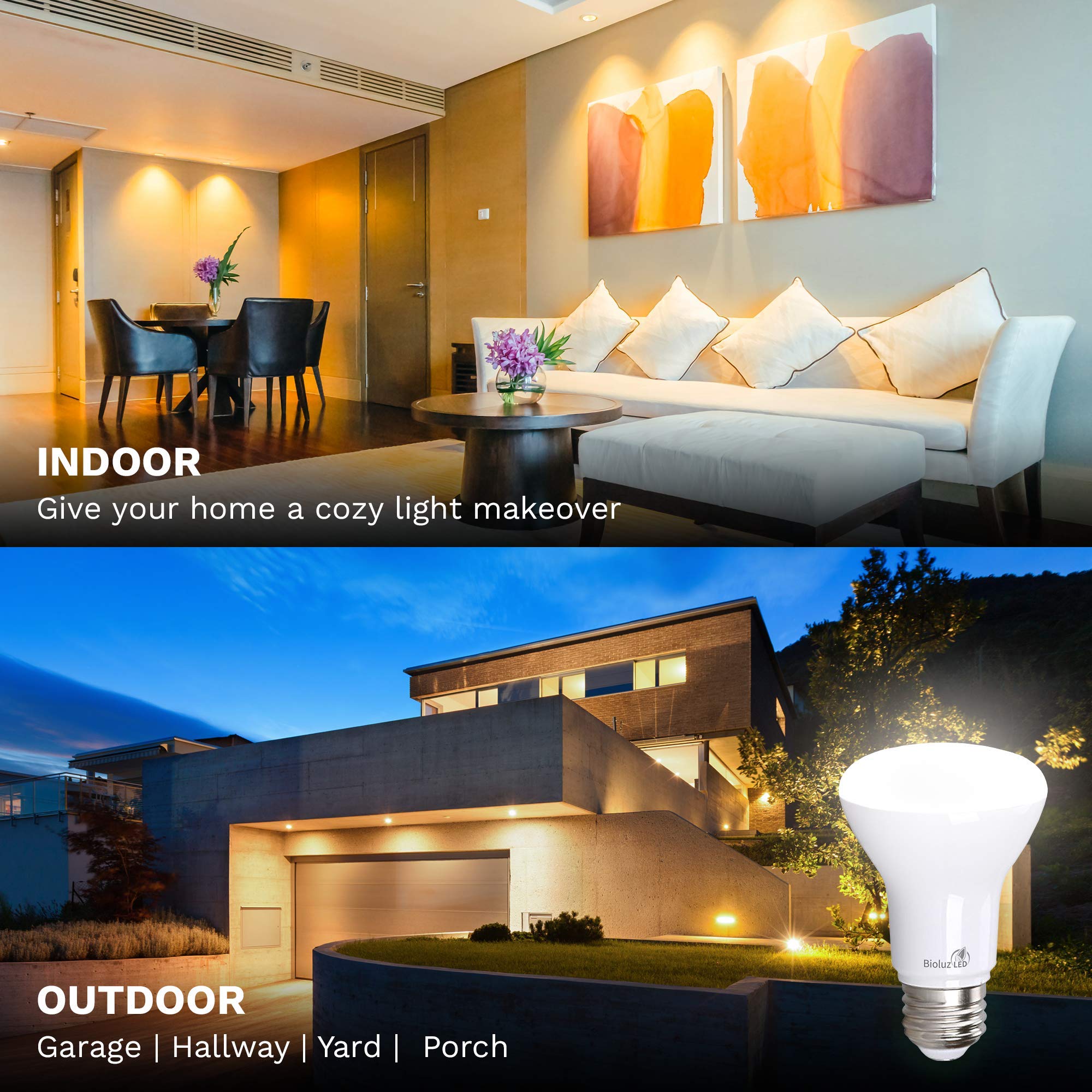 Bioluz Led 4 Pack Br20 Led Bulb 5000K Daylight Led Bulbs 6W=50W, 90 Cri, 540 Lumen, Dimmable Led Light Bulbs, Cool White Light B