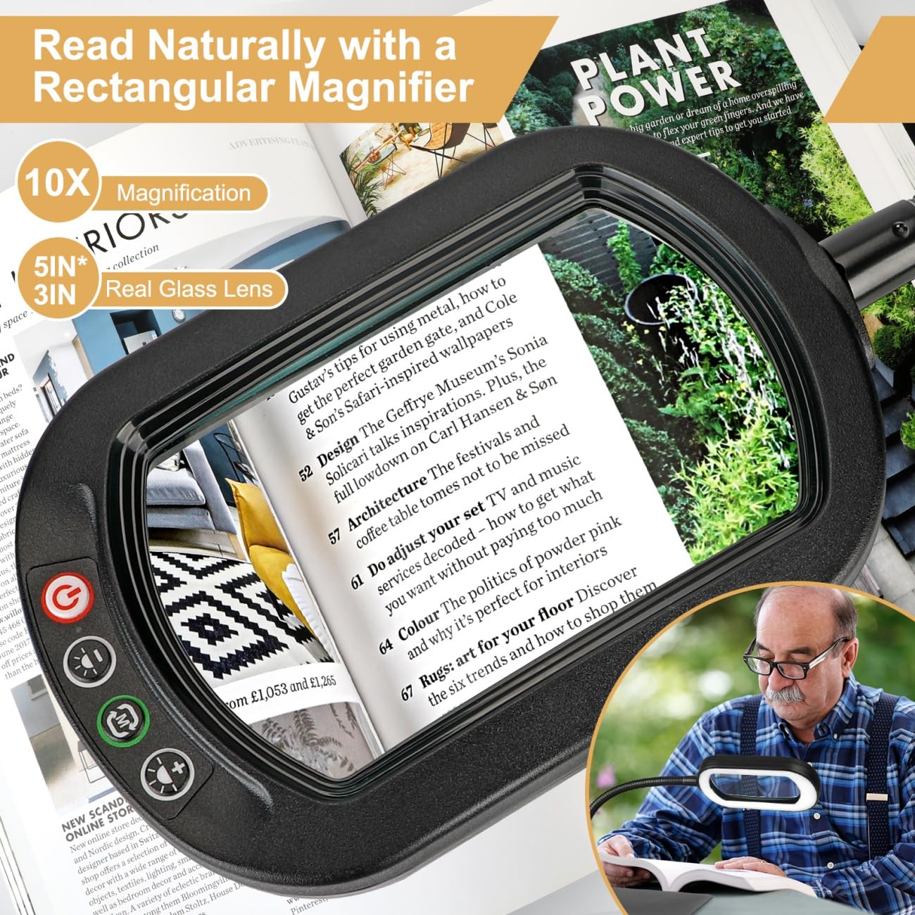 Veemagni 10X LED Magnifying Glass with Flexible Gooseneck, Black, Model GE602, Stepless Dimmable Light for Crafts and Close Work