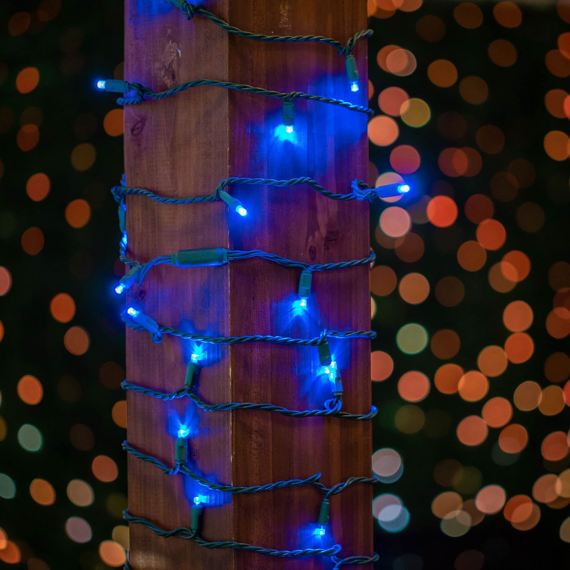 Novelty Lights 34ft 100 LED Teal Christmas Lights, Green Wire, IP55, UL Listed, Dimmable, Connectable, Model MRD-25B-4