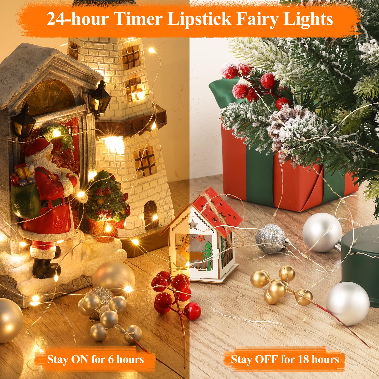 Lakumu Fairy Lights, Battery Operated Twinkle Lights, 32FT(16FT*2), Warm White, Silver Plated Copper Wire, Model LH-CD-DC-001