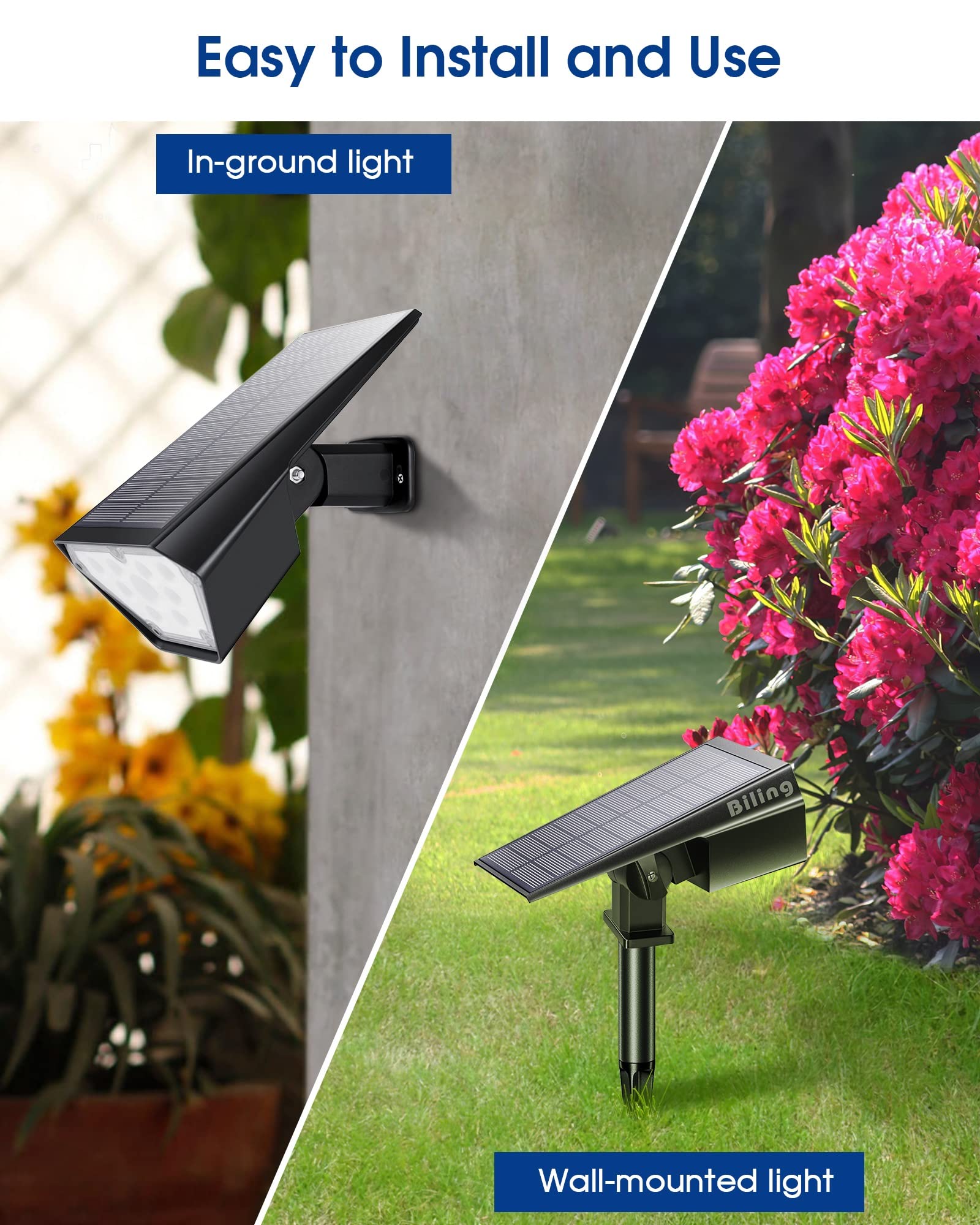 Biling Solar Spot Lights - 12 LED Waterproof Landscape Lights, 10 Pack, White, Adjustable Wall Light for Garden, Patio, Driveway