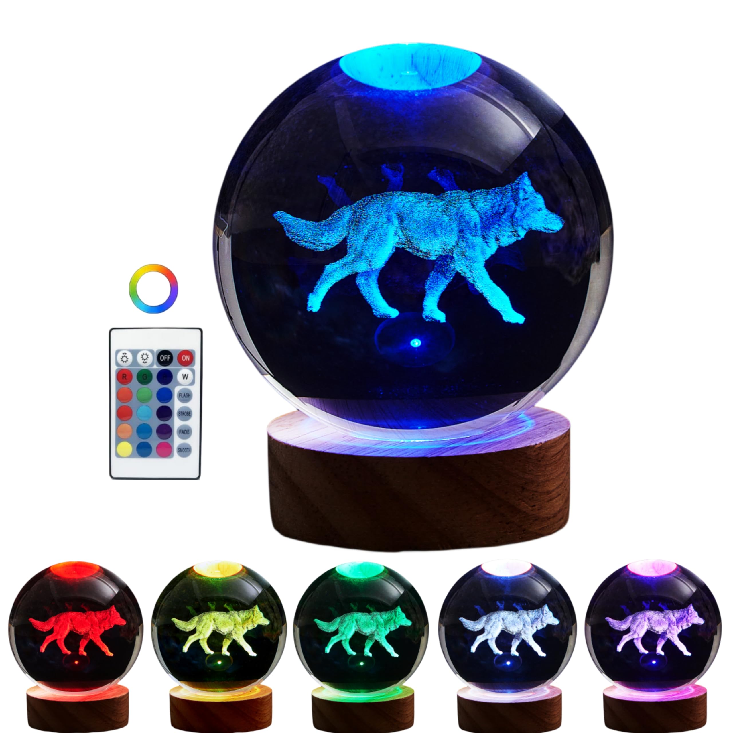 3D Wolf Crystal Ball Lamp,Lifelike Wolf Night Light,16 Colors Changing Light,Dimmable Remote Control,Wolf Lamp Gift (Wolf)