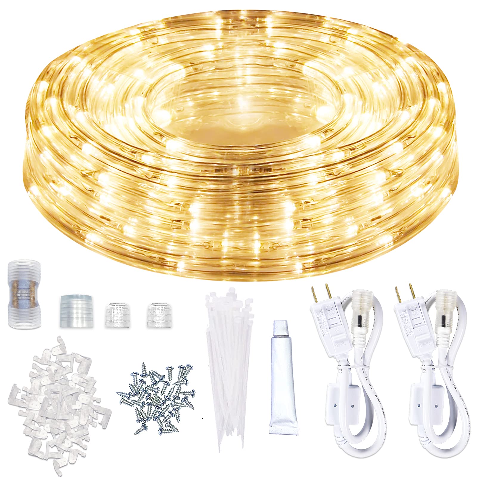 SURNIE LED Rope Lights Outdoor Warm White  Waterproof 50FT Cuttable 3000K Lighting Indoor 110V Connectable Flexible Electric Lights for Christmas Trees Bedroom Outside Patio Decor  Not Flat Band