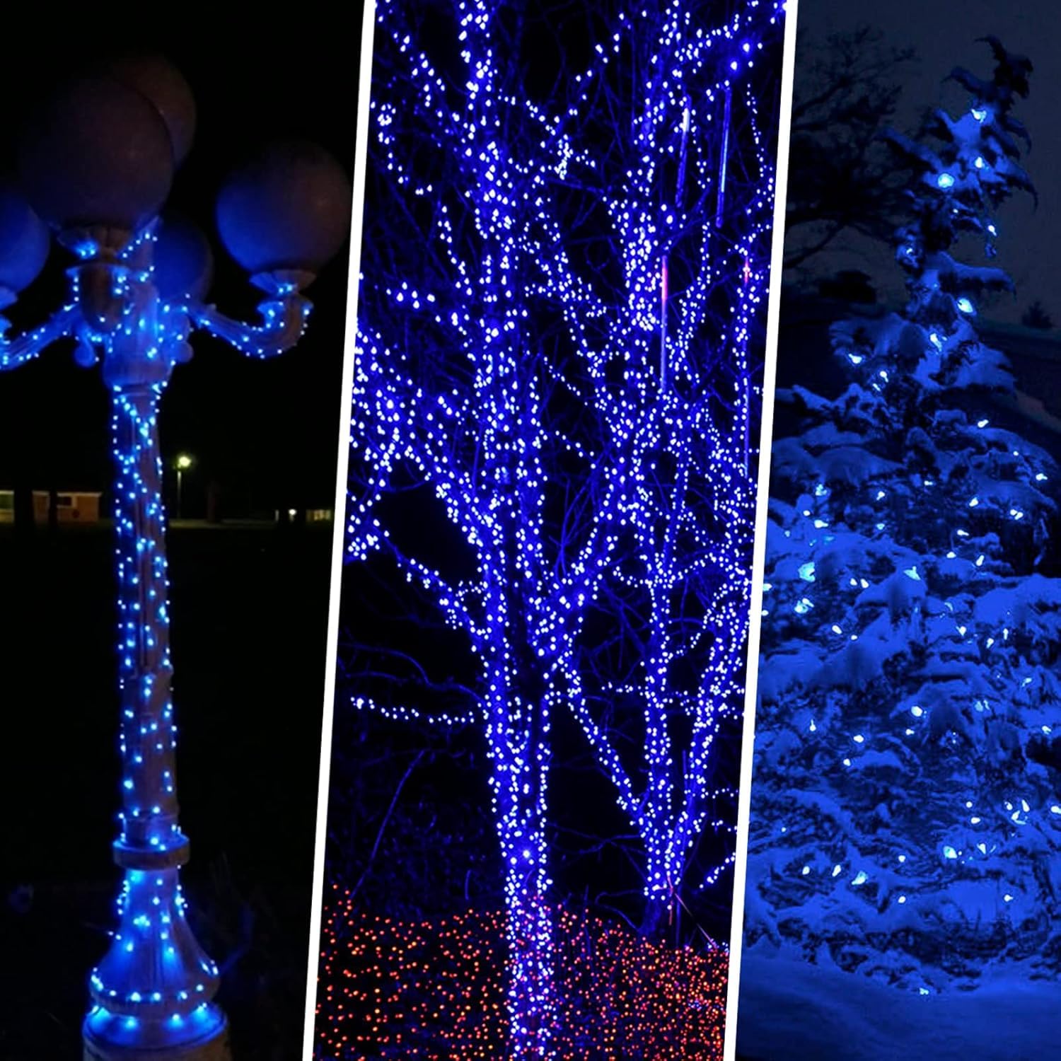 Sanjicha Blue Solar String Lights, Extra-Long 2 Pack 144Ft 400Led Super Bright Solar Fairy Lights Outdoor, Waterproof Copper Wir
