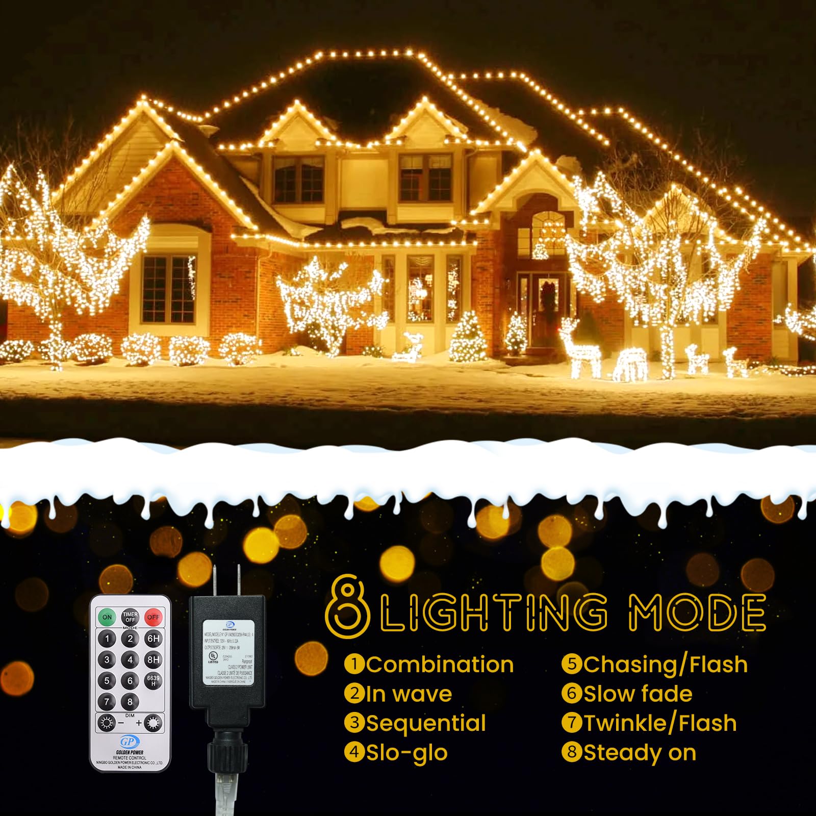 Lycklig Cluster Lights 800 LED Warm White Fairy Lights with Remote, 88FT, 8 Modes, Timer, Plug-in for Indoor/Outdoor Decorations