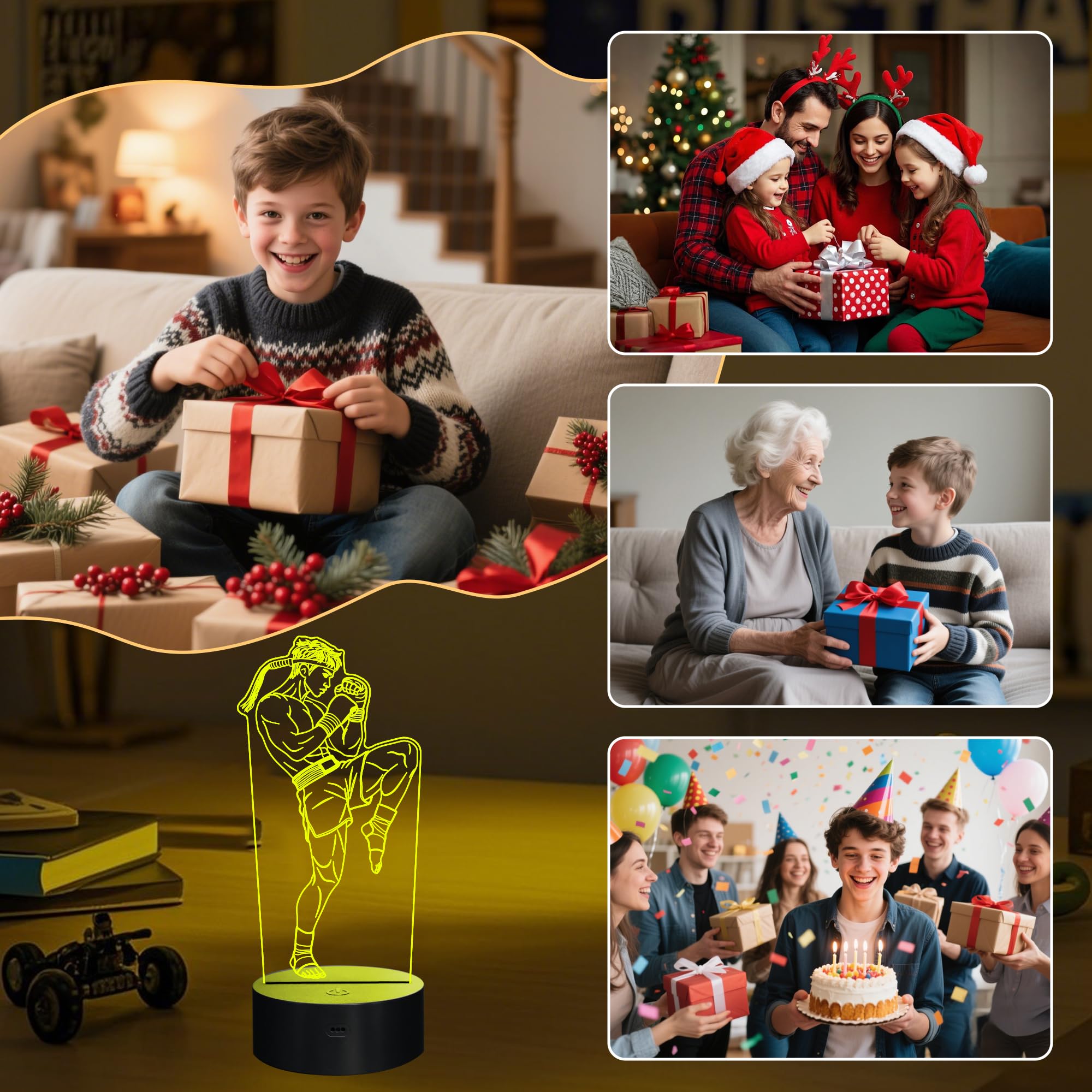 OkiyiD Muay Thai Gifts for Men, 3D Muay Thai Night Light Illusion Lamp with 16 Colors Remote Control, Martial Art MMA Gift for K