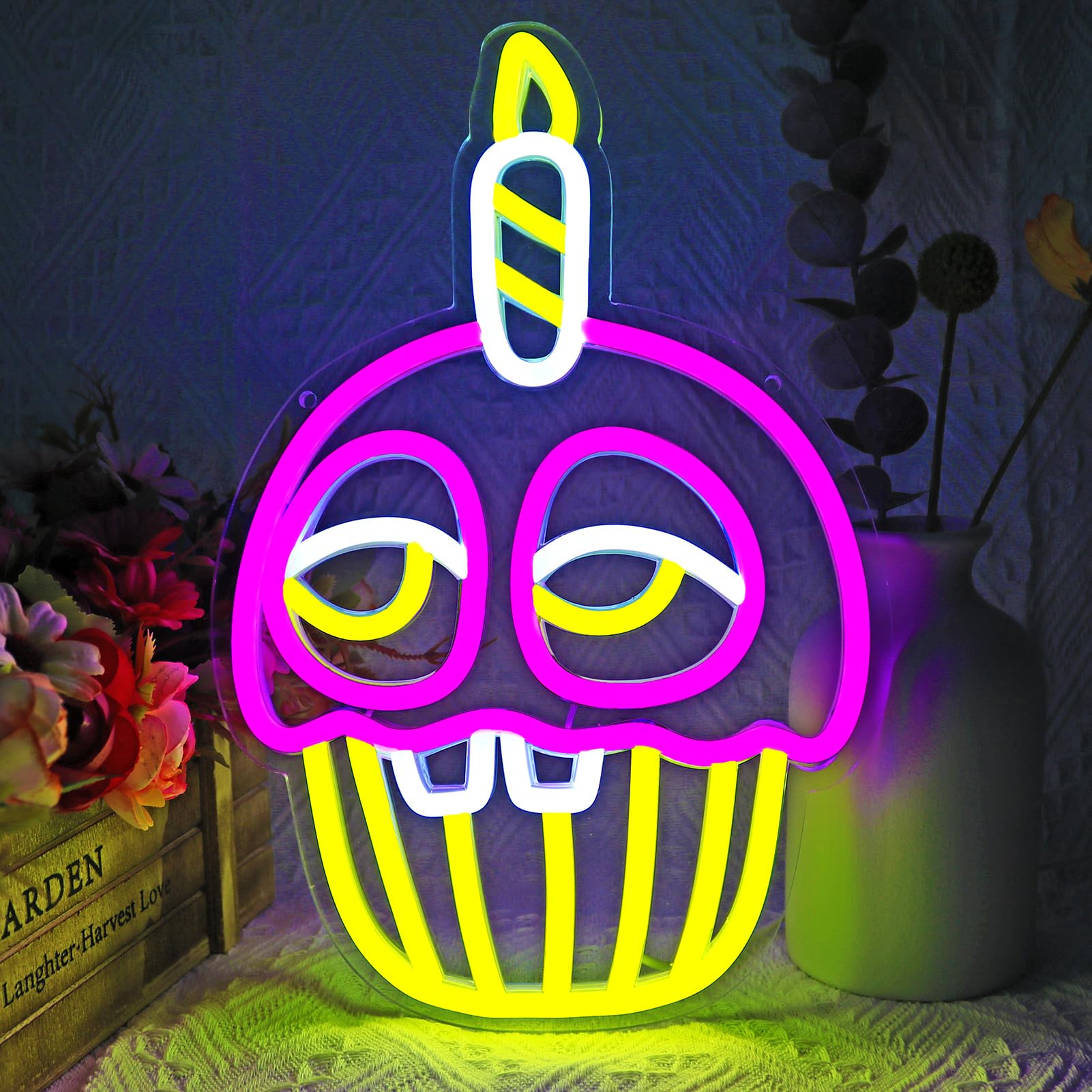 NAIYISI Cupcake Anime Neon Wall Sign, LED Decor for Bedroom, USB Powered, 11.8x7.8 inches, Pink/Yellow/White