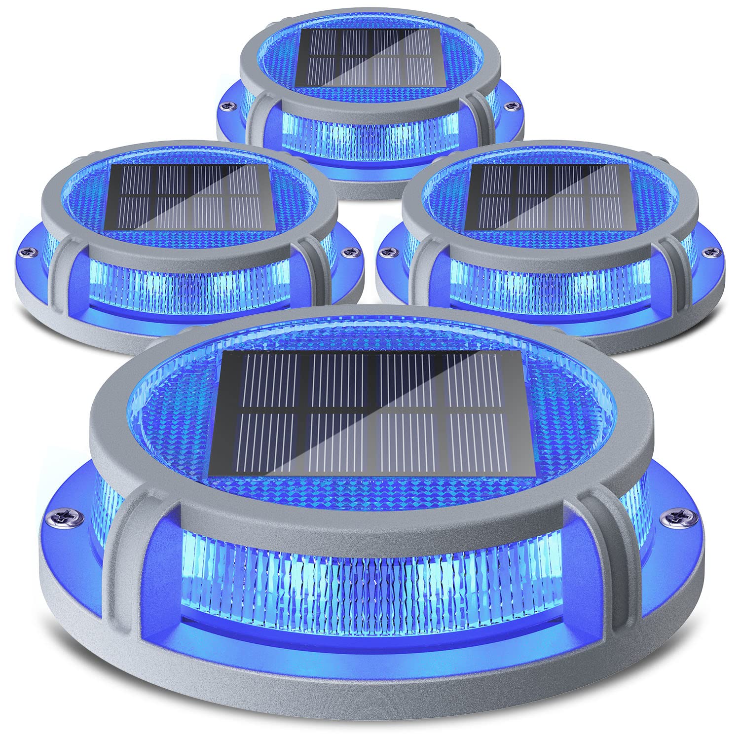 SIEDiNLAR Solar Deck Lights Outdoor 16 LEDs Waterproof Driveway Markers 4 Pack Blue/Red Model SD008-BR