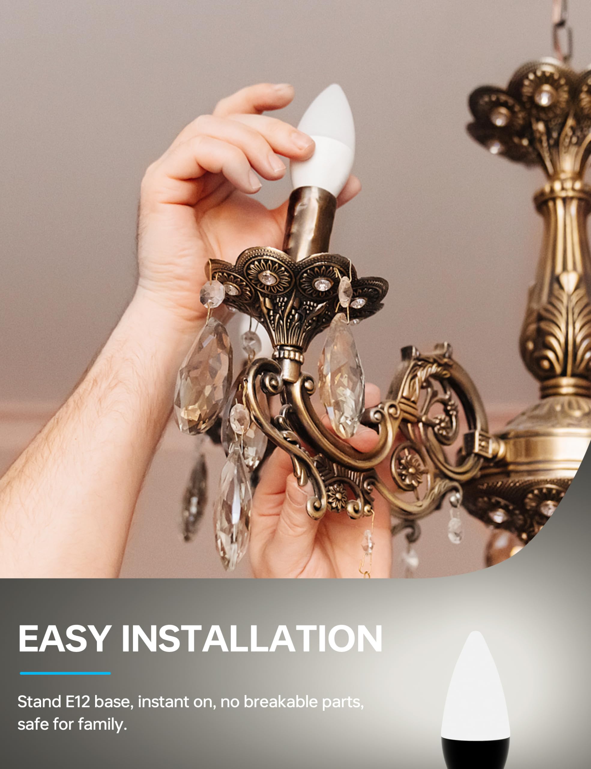 KINDEEP LED Candelabra Light Bulbs, 6W Dimmable, Daylight 5000K, E12 Base, 600LM, 6 Pack, Ideal for Chandeliers