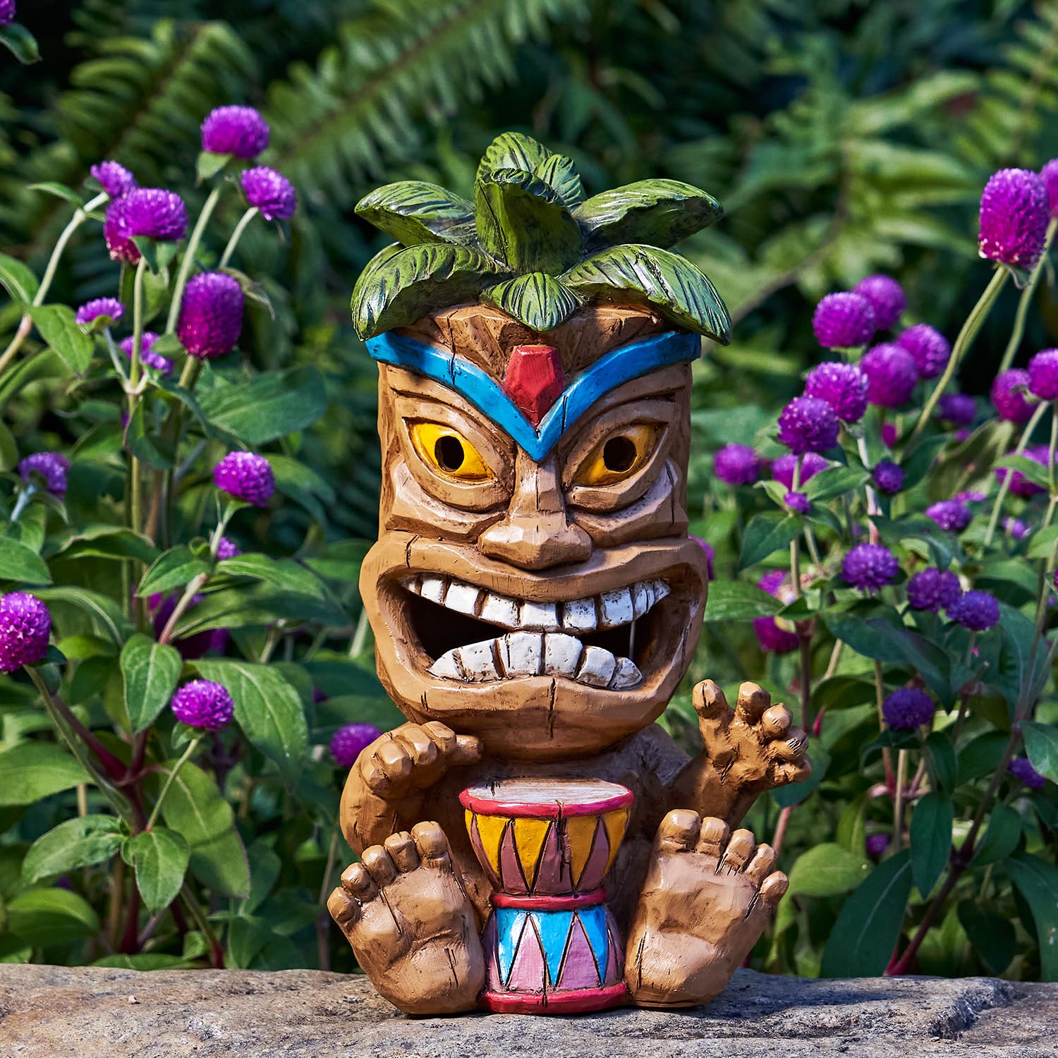 Yiosax Outdoor Tiki Statue Decoration-Solar Power Light Tiki Garden Statues-Tiki Bar Decor Totem Pole Waterproof Figurines For G