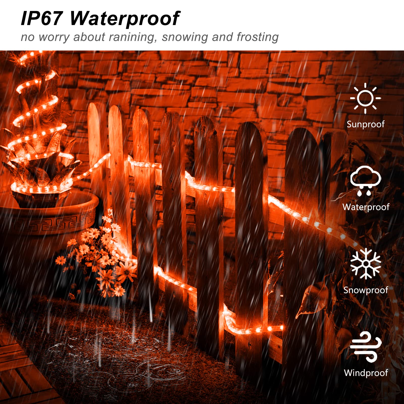 JMEXSUSS 2 Pack Orange Rope Lights Battery Operated Halloween Lights Outdoor Waterproof, Each 33 ft 100 LED Halloween String Lig