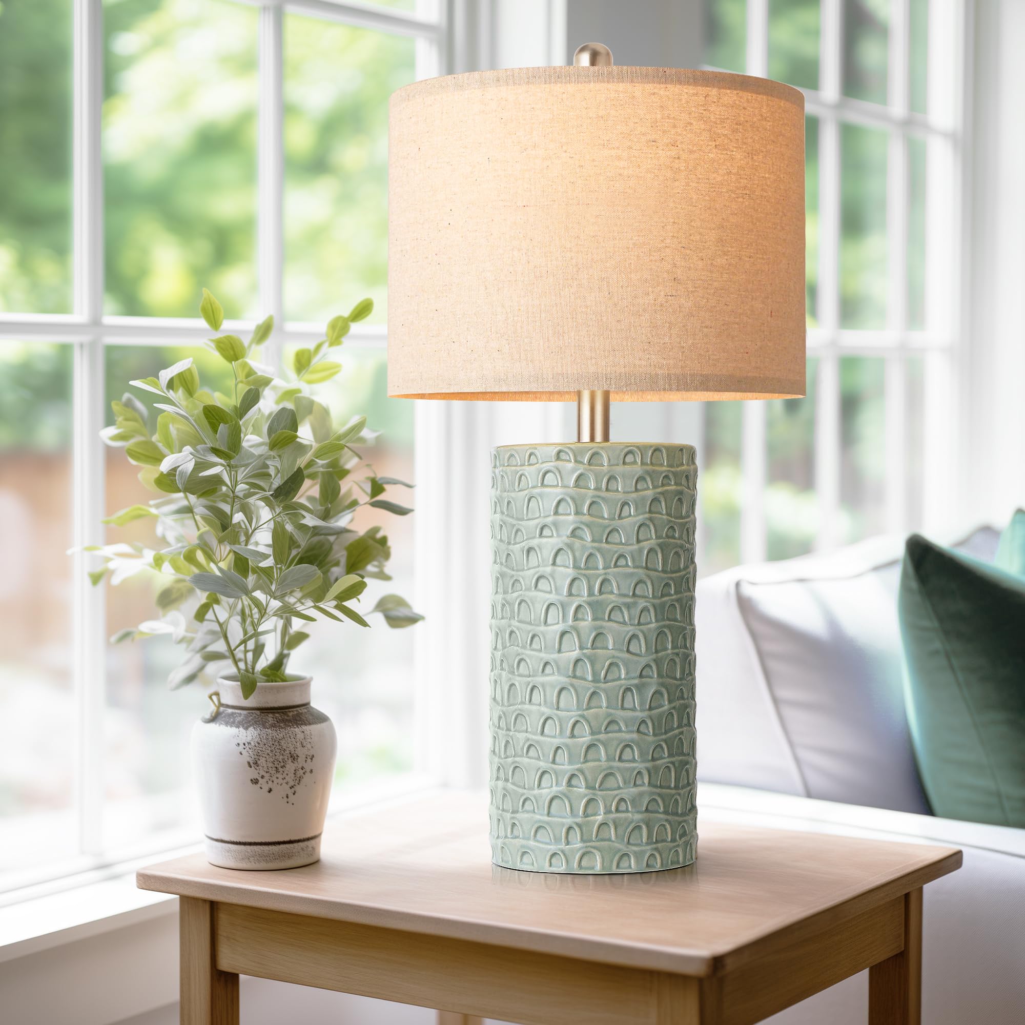 Partphoner 23'' Modern Ceramic Table Lamp Set Of 2, Table Lamps For Living Room, Rustic Farmhouse Bedside Lamps Nightstand Lamp