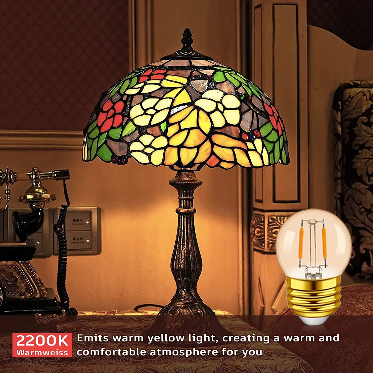 G40 E26 1W Low Wattage Led Bulbs Vintage Small Globe Filament Nightlight 10 Watt Edison Style Amber Bulb, 2200K Warm White Non D