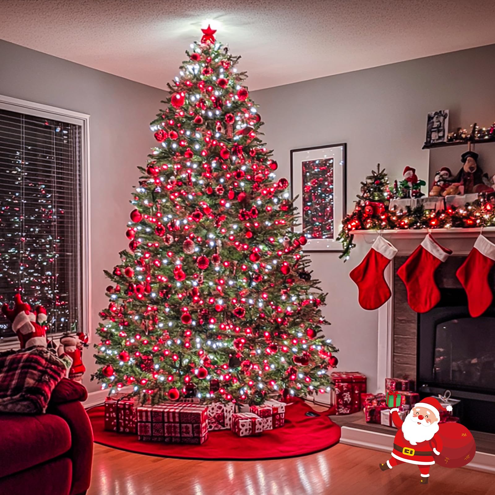 Jmexsuss 500 Led Red And White Christmas Lights, 8 Modes 163Ft String Lights Plug In With Remote Control, Clear Wire Christmas S