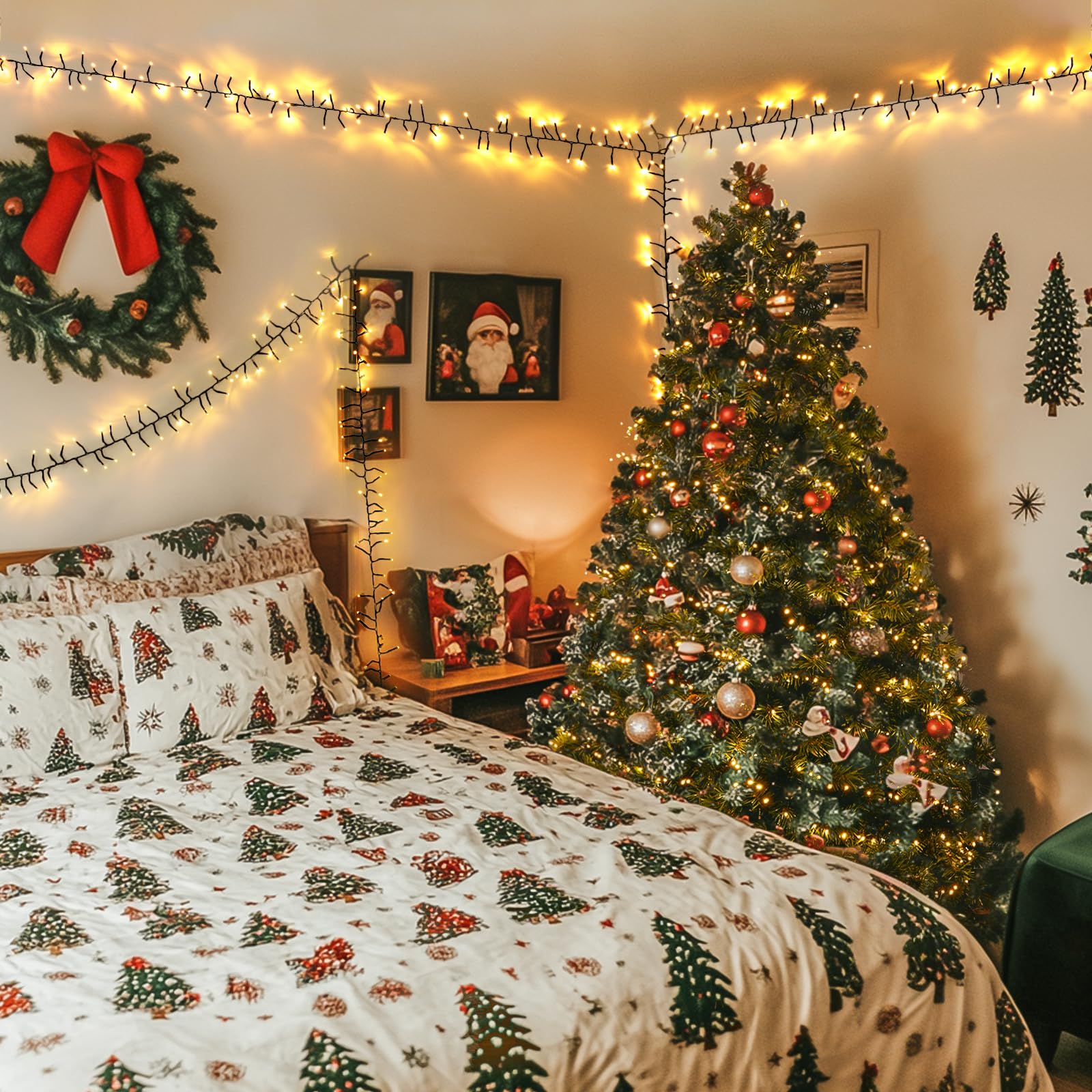 Jmexsuss 1000 Led Cluster Lights Green Wire Plug In, 55Ft Twinkle Lights Outdoor With Remote, 8 Modes Cluster Lights For Christmas Tree Garland Wreath Door Decoration, Warm White