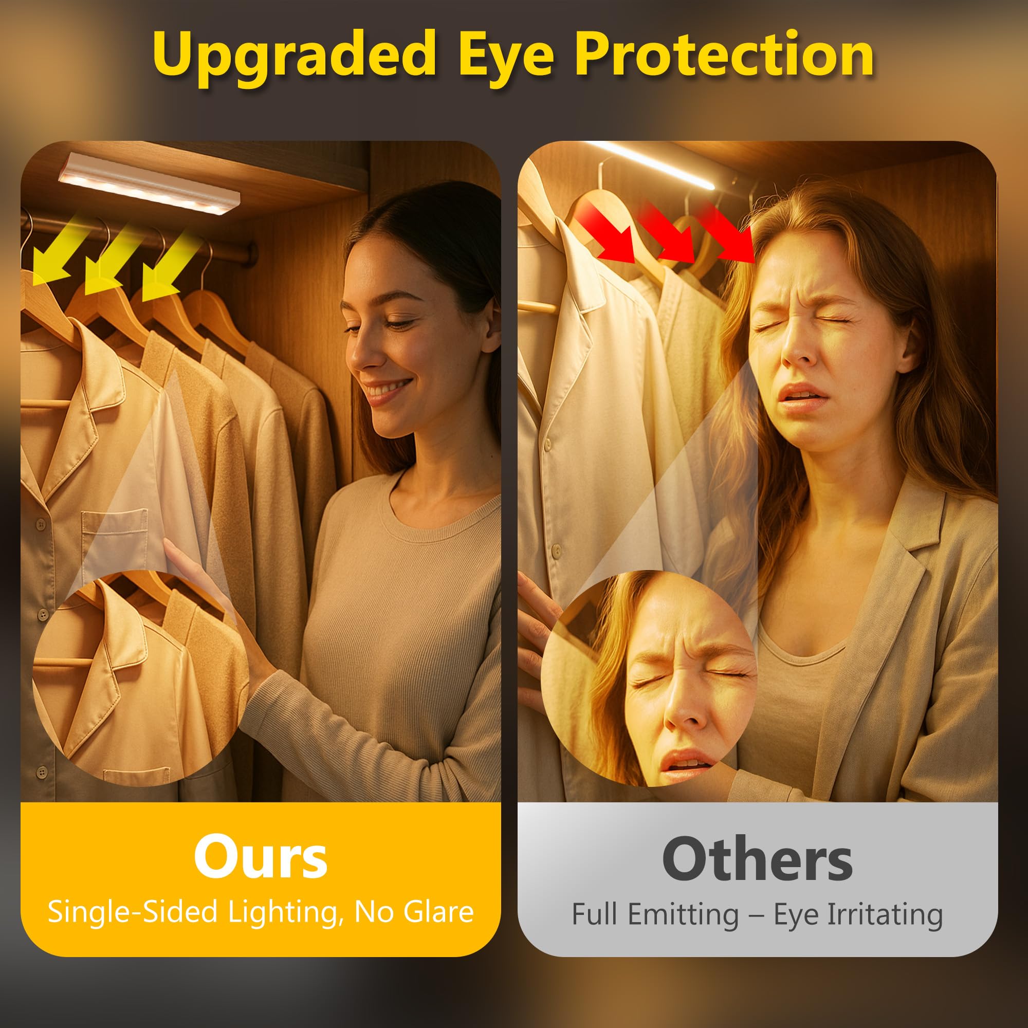 holoith Motion Sensor Closet Lights 4-Pack, Battery Powered, 3000K Warm White, Magnetic, Plastic, 45 Lumen, for Cabinet, Stair, Wardrobe