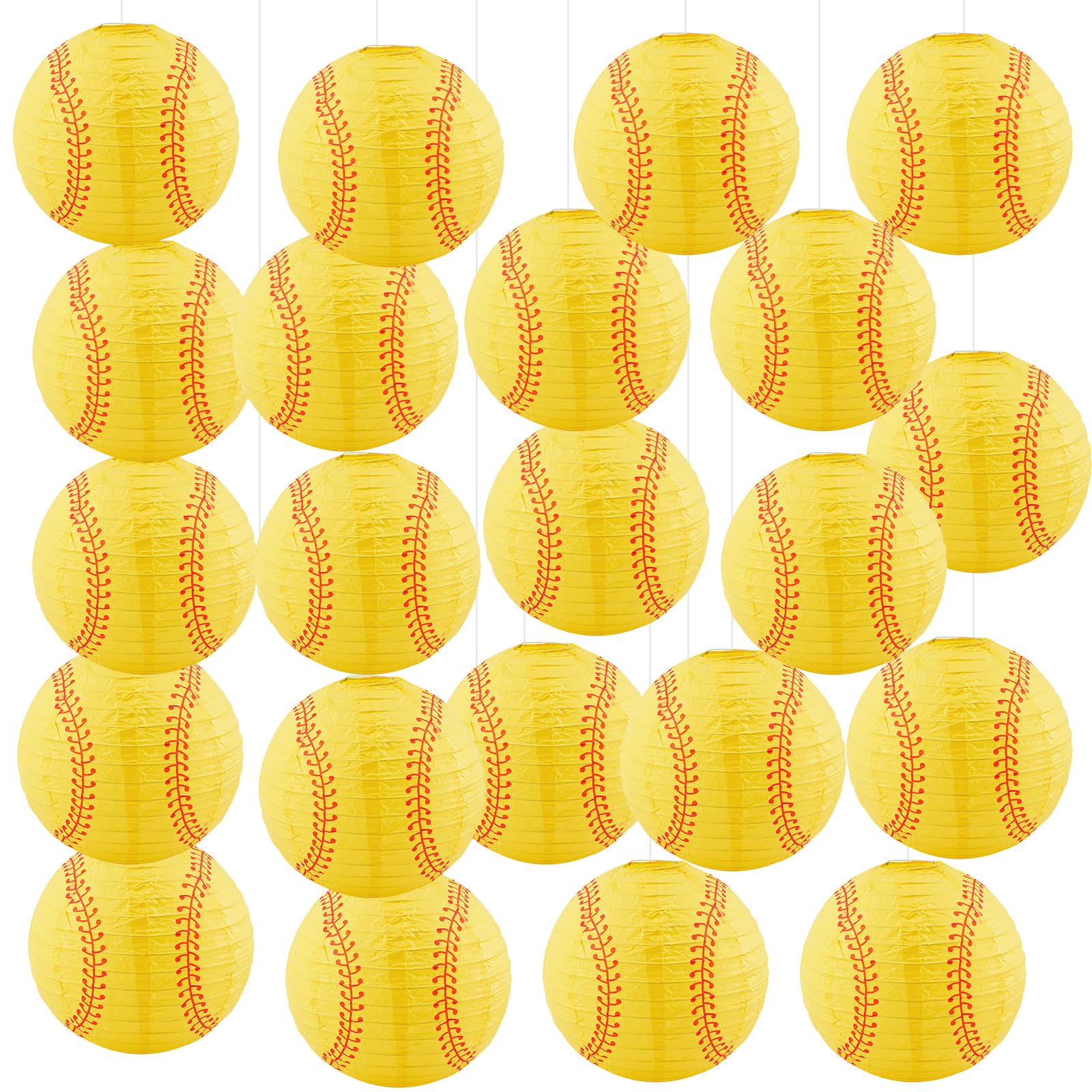 24 Pcs Softball Paper Lantern, 8 Inch Softball Lanterns Hanging Decoration Sport Party Softball Paper Lanterns For Little League