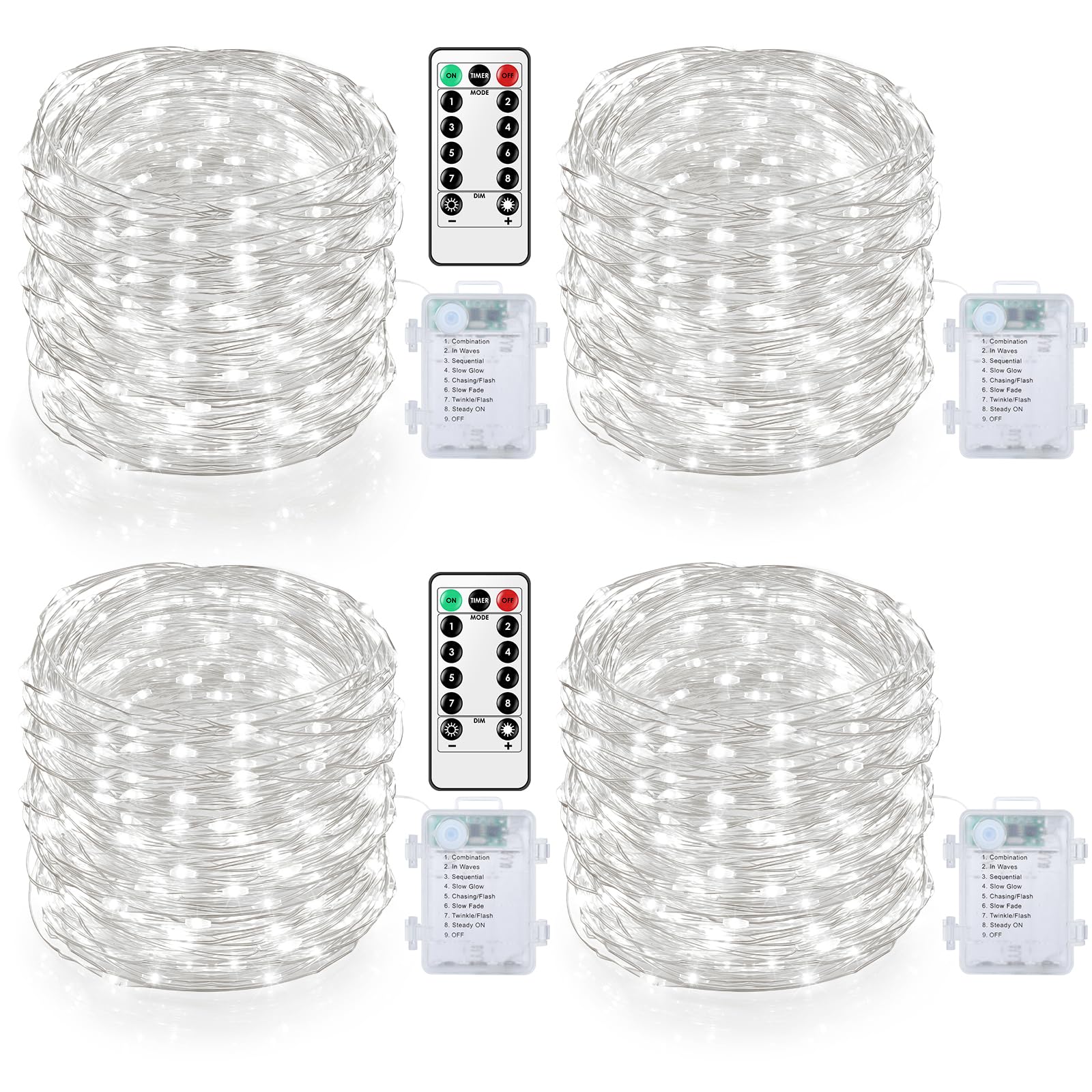 Mlambert Fairy Lights 40FT Battery Operated Waterproof Dimmable Twinkle Light with Remote & Timer, Cool White, Model OKDMX-BWSL-02