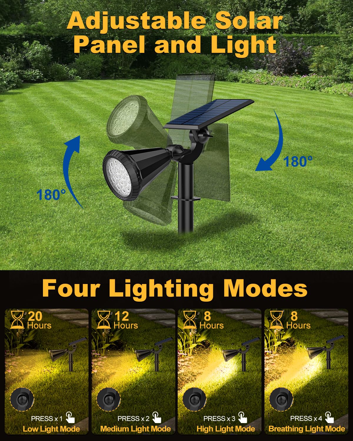 Fratink Solar Spot Lights Outdoor, 2 Pack Outdoor Solar Lights For Yard, Ip65 Waterproof Solar Spotlights With 4 Modes, 2-In-1 Auto On/Off Solar Landscape Lights For Flood, Wall, Pathway (Warm White)