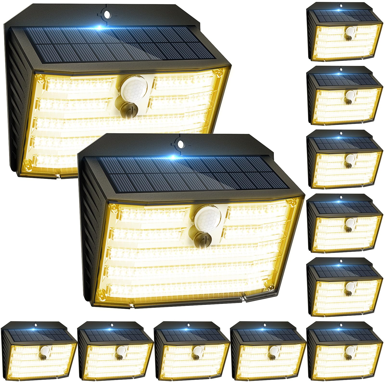 CLAONER Solar Motion Lights - 12 Pack, IP65 Waterproof, Warm White, 270° Angle, Model SL132AW-US