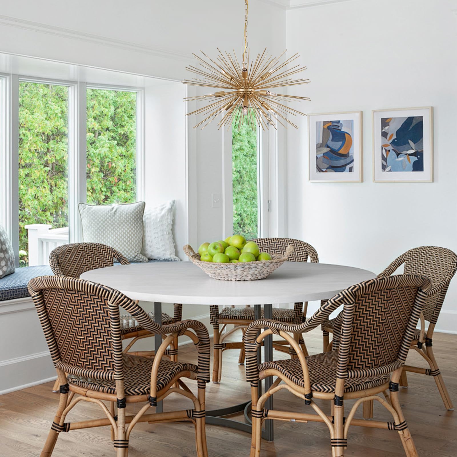Cawabien 9-Light Gold Starburst Sputnik Chandelier, Firework Ceiling Light for Dining Room, Living Room, Kitchen, 29in, Model ZR9362G01