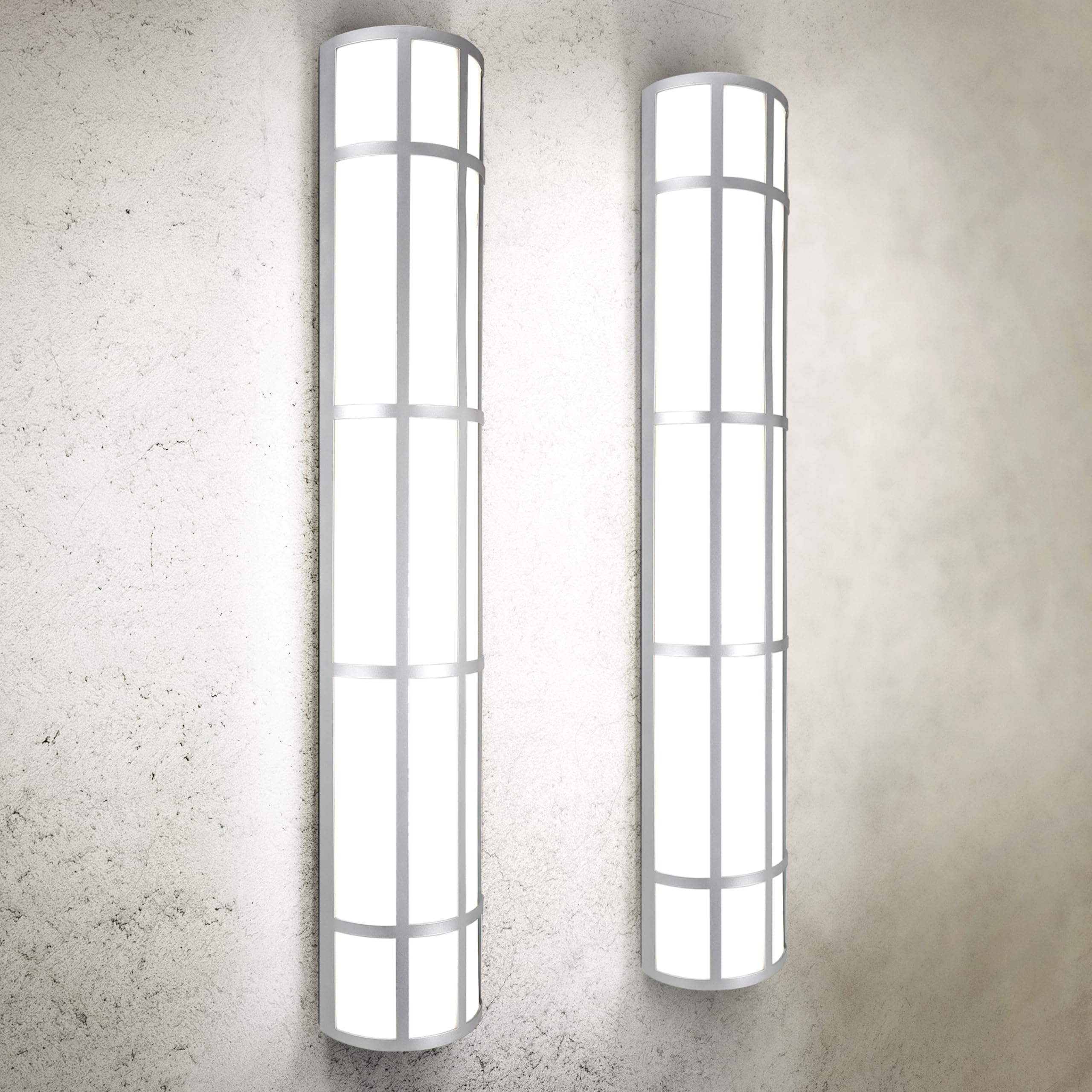 Asd 36 Inch Led Outdoor Wall Mount Light Fixture With Grid - Brushed Nickel Modern Wall Sconce - 30W 120-277V 3000K 4000K 5000K