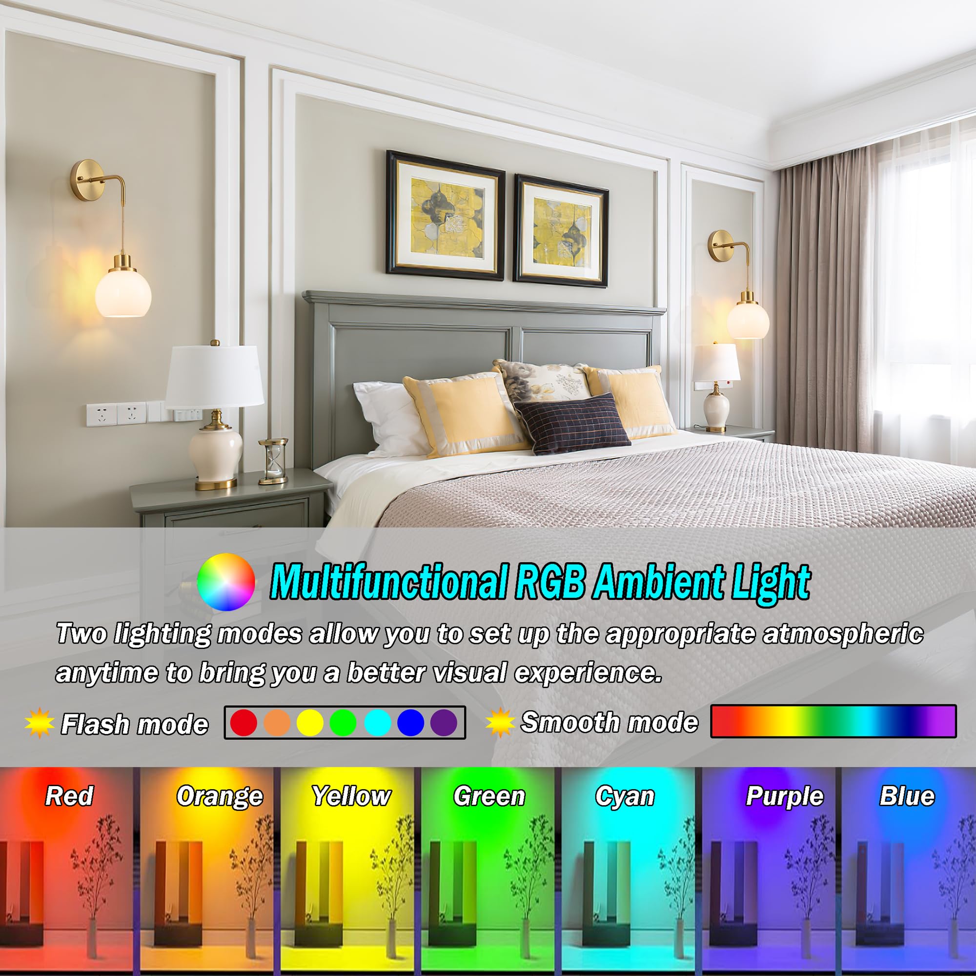 Wall Sconces Set Of Two Battery Operated Sconces With Remote,Rechargeable Wall Sconce Non Hardwired Up To 50 Hours Long Life,Globe Glass Wall Sconce With Rgb Light Bulb For Bedroom Living Room