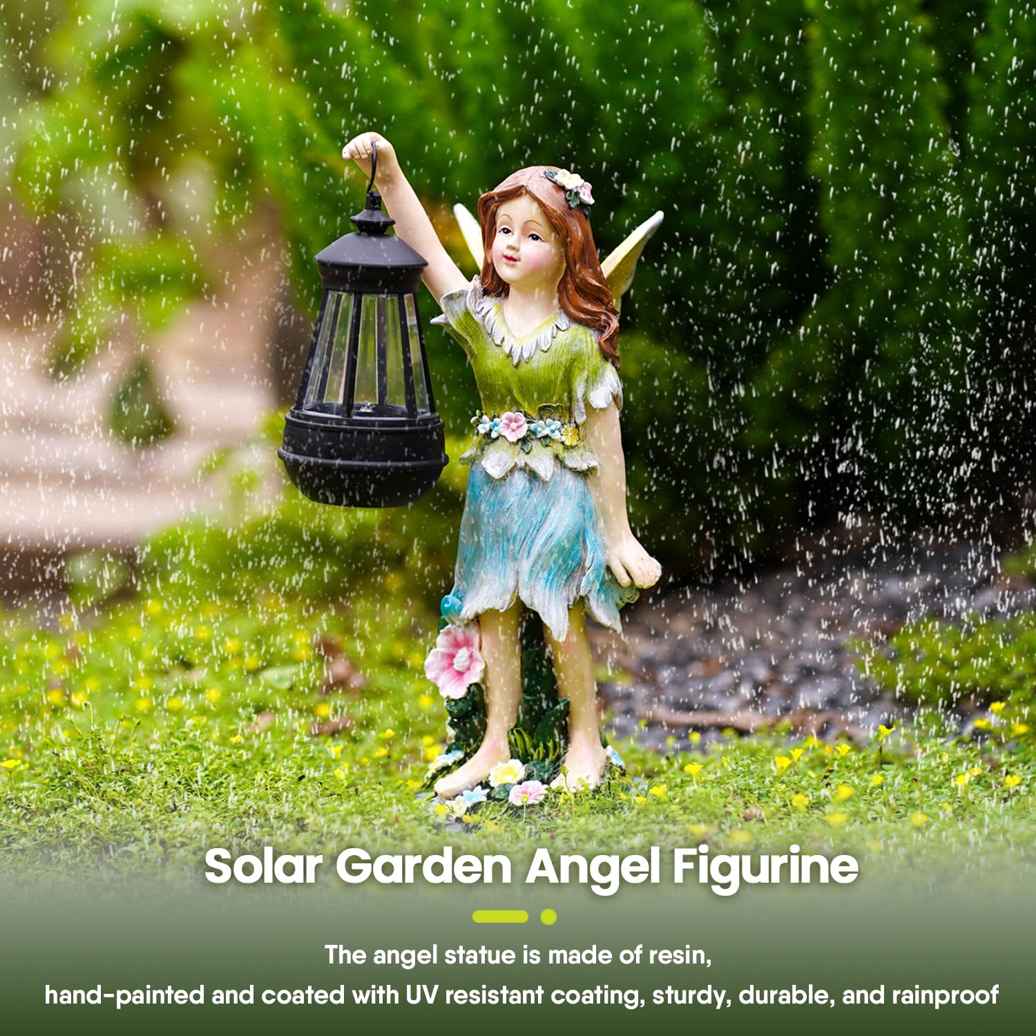 Pohabery Fairy Garden Statue Solar Garden Fairy With Lantern Light Outdoor Garden Decoration Waterproof Solar Garden Sculpture F