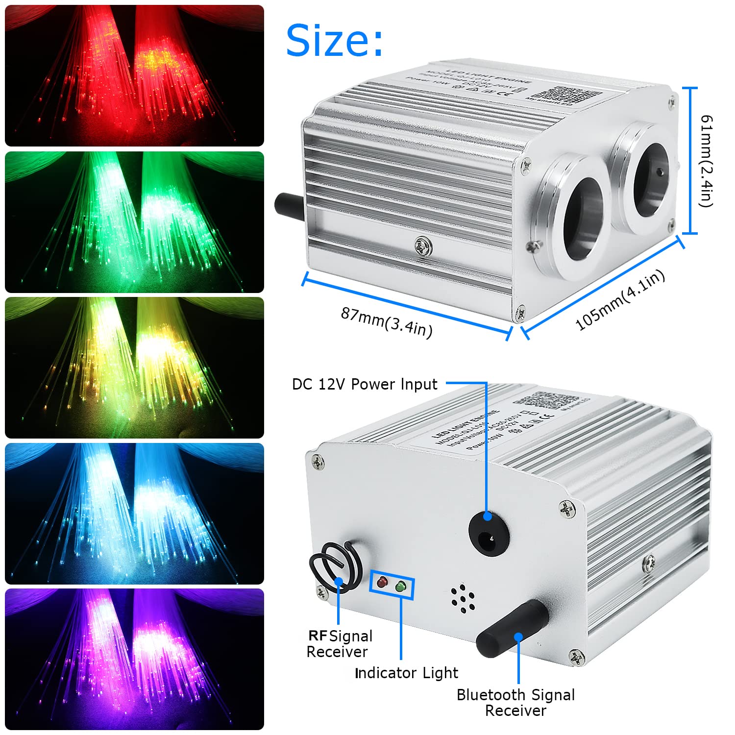 Azimom Dual Port 16W Twinkle Bluetooth Fiber Optic Lights Star Ceiling Light Kit 600Pcs0.03In9.8Ft Fibers Strands Sound Activate