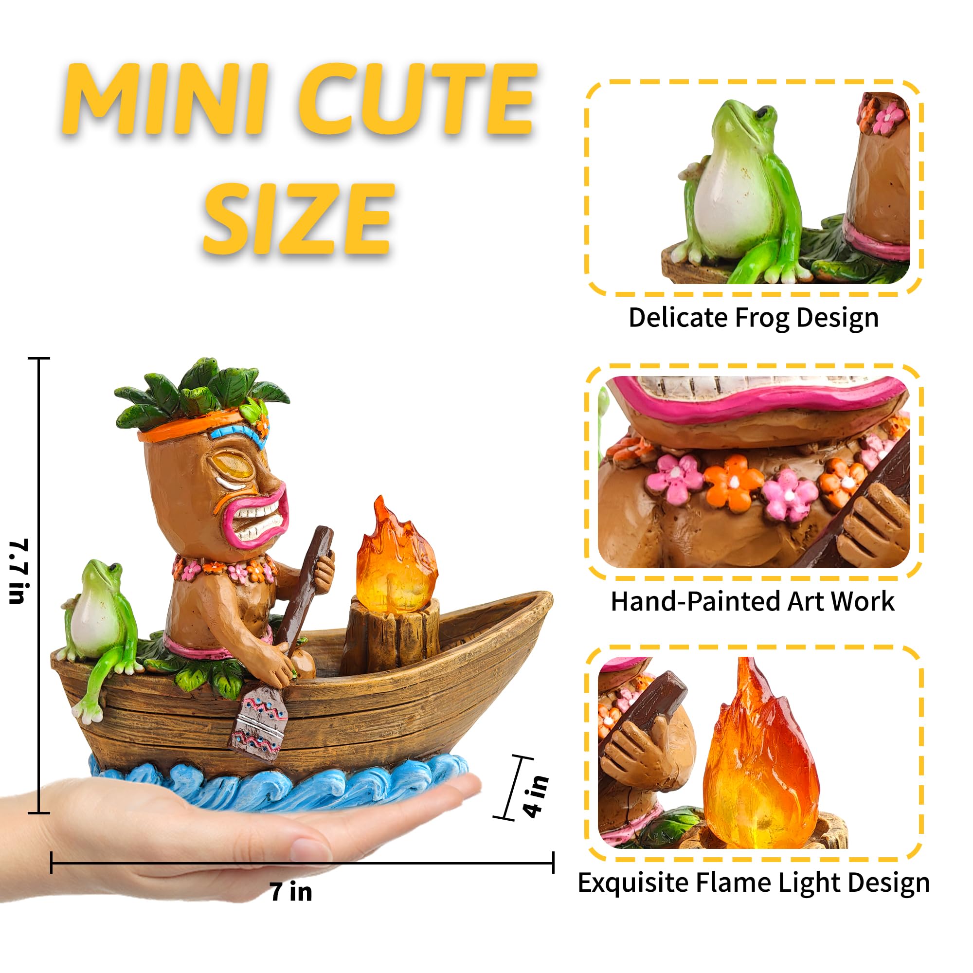 CFFOWNUG Solar Tiki Outdoor Statue - Funny Lawn Decor, Resin, Brown, CF-TIKI003-Boating
