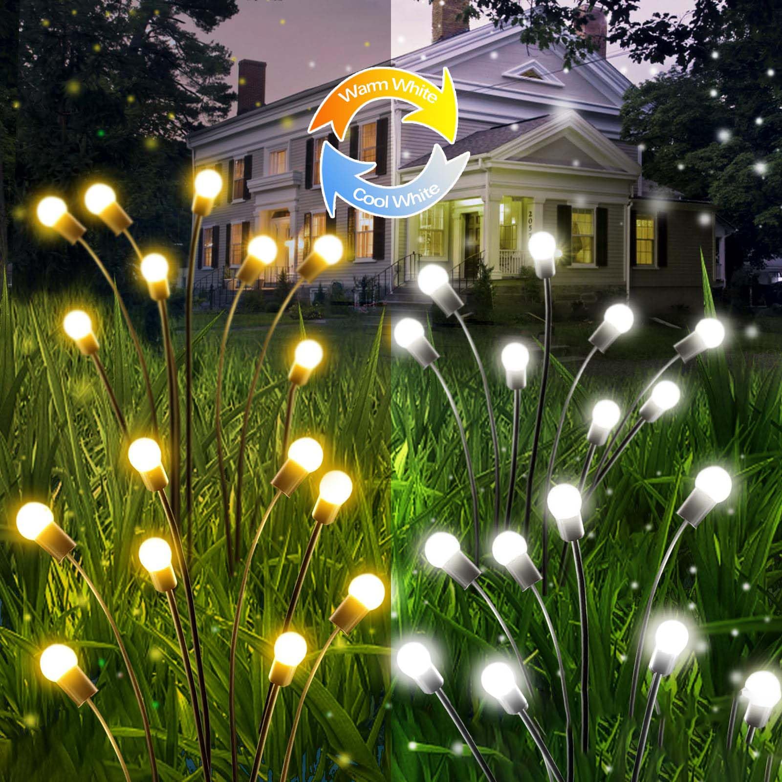 OZS Warm White ? Cool White RGB Color Changing 6Pack 48LED Solar Garden Lights - Solar Lights Outdoor, Solar Firefly Lights, Swa