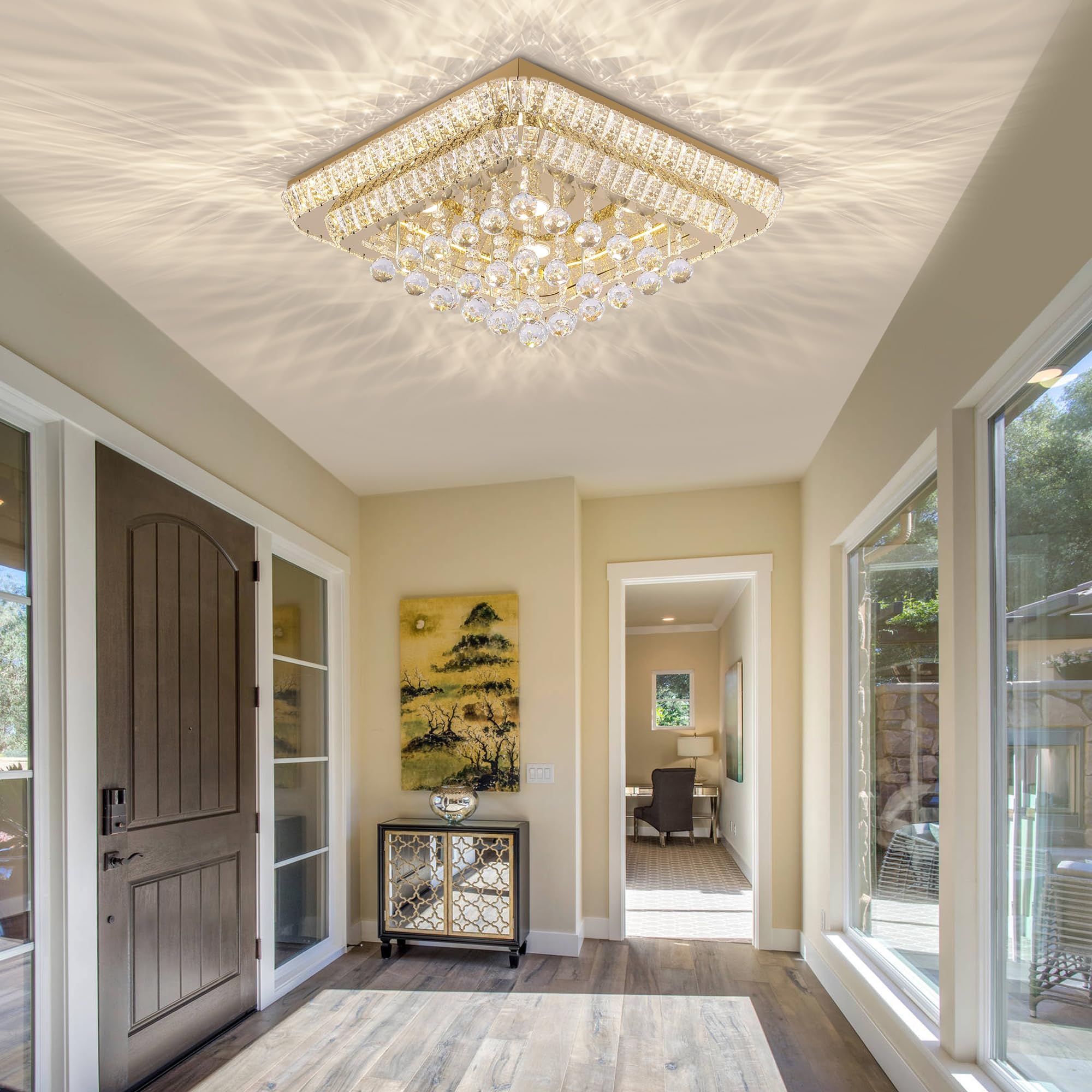 REDSTAR 24" Gold Crystal Ceiling Light Flush Mount, Remote & APP Control, Adjustable Brightness & Color Temp, Model A228-24-GD