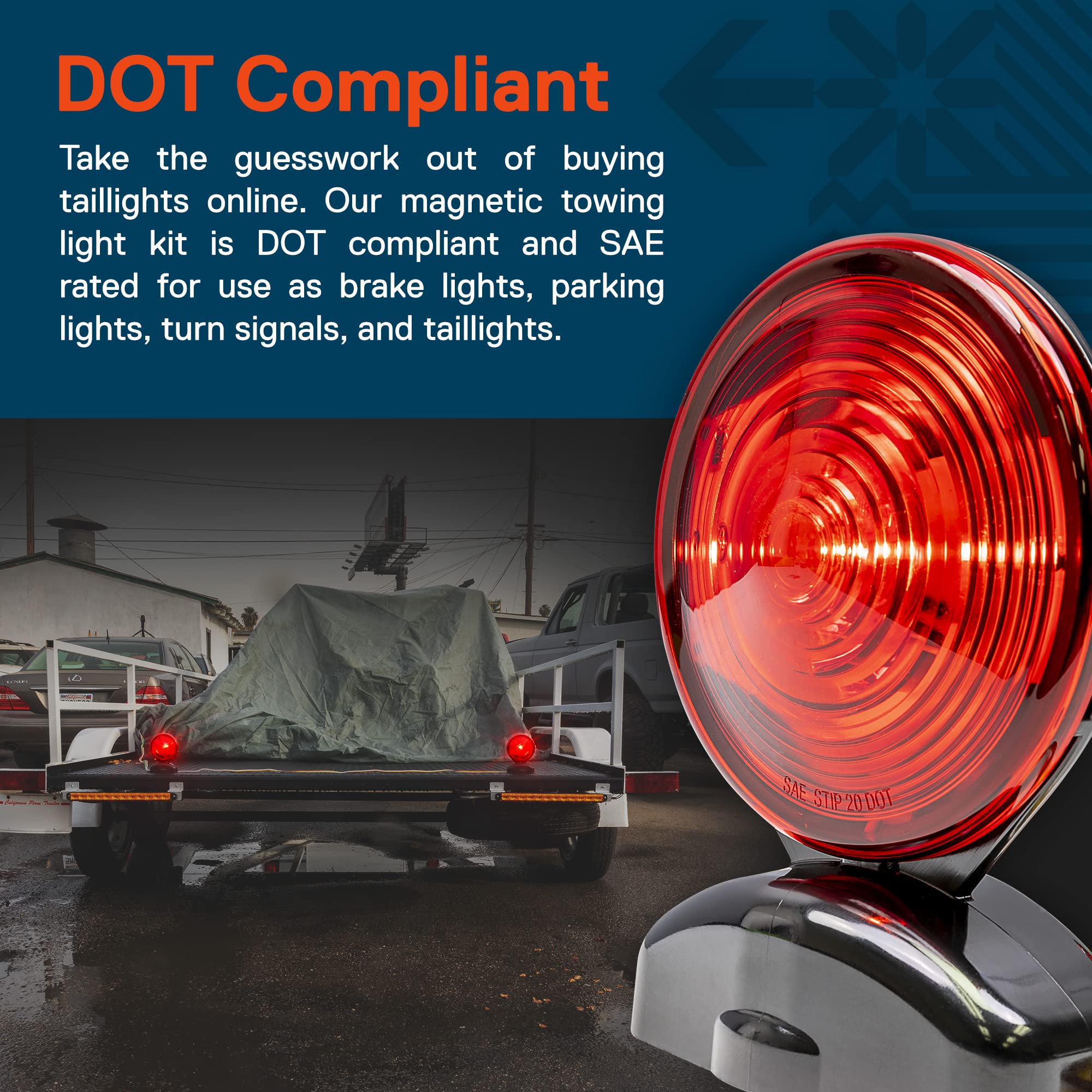 True Mods 20' Magnetic Led Trailer Tail Towing Light Kit [Dot Fmvss-108] [Sae Stip] [Ip67 Submersible Waterproof] [55Lb Magnet] Turn Brake Parking Lights For Truck Rv Boat Car Bike Trailer