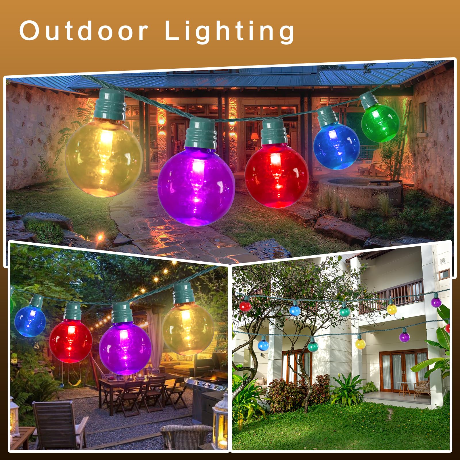Afirst Outdoor String Lights, 21FT, Waterproof, 35 Shatterproof LED Bulbs, G40, Multicolor