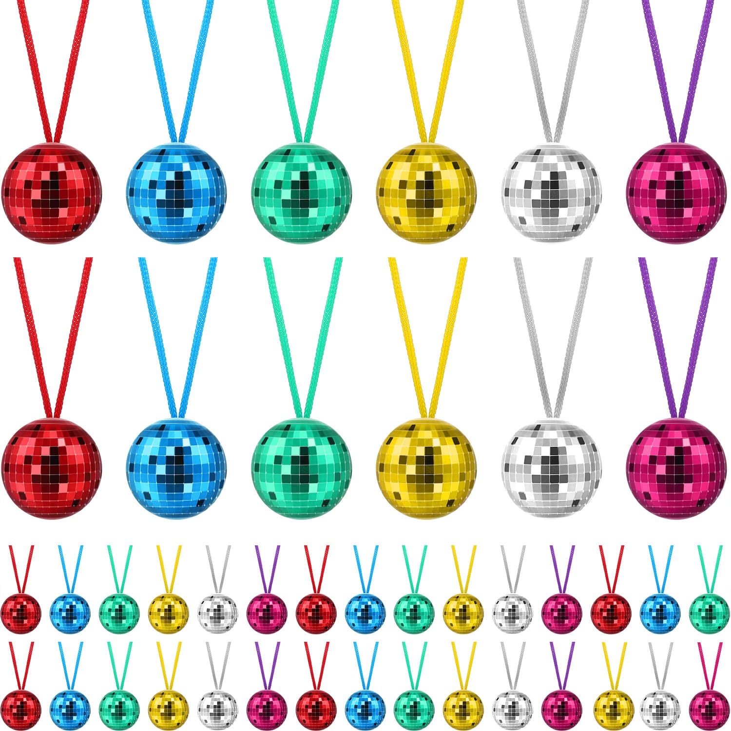 42 Pcs Disco Ball Necklaces 70s Disco Party Necklaces 1.5 Inches Disco Necklace Assorted Color Disco Party Decorations Disco Acc