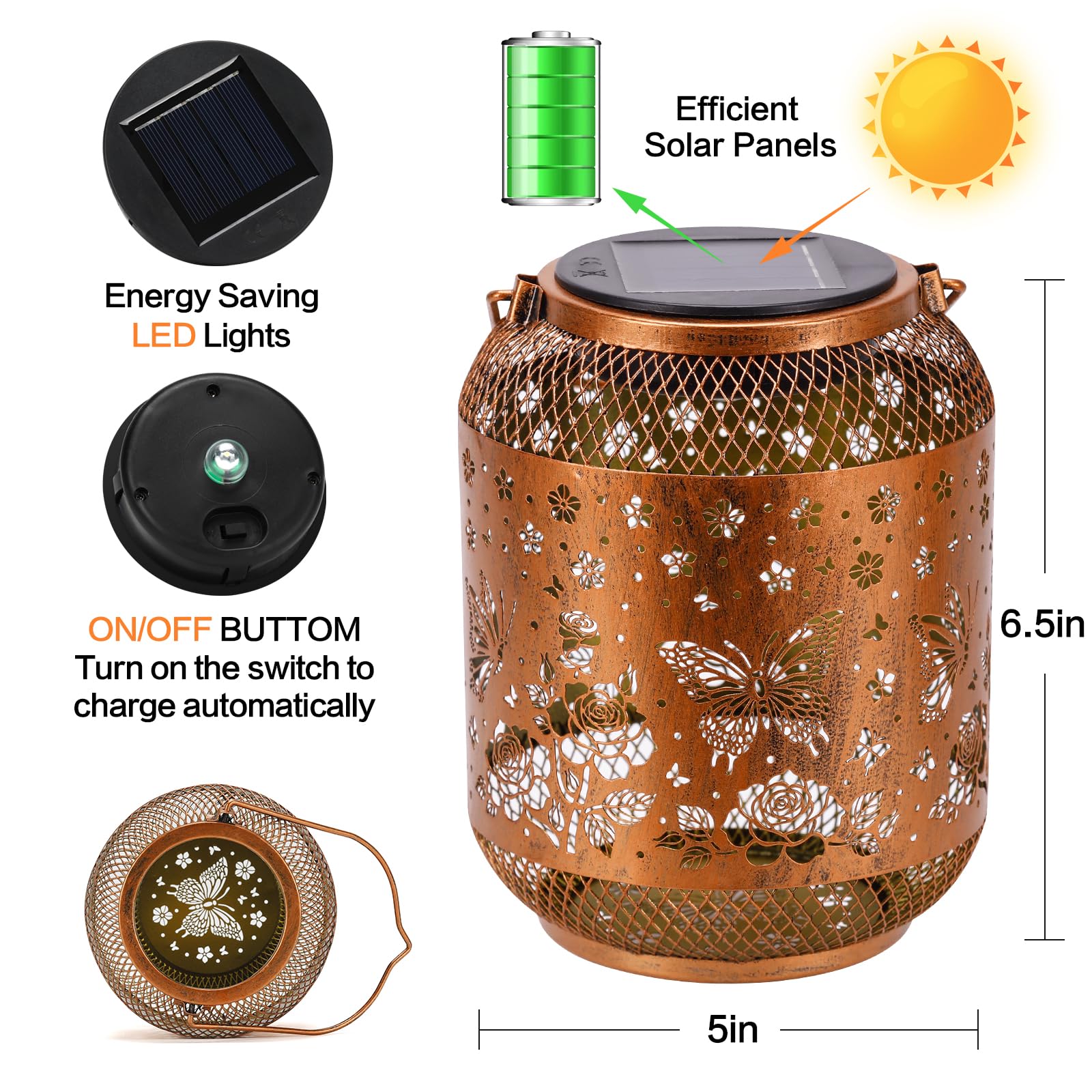 Butterfly Solar Lanterns Outdoor Waterproof Rose Garden Decor Gifts For Women Mom Grandma Hanging Solar Lights Metal Lantern Dec