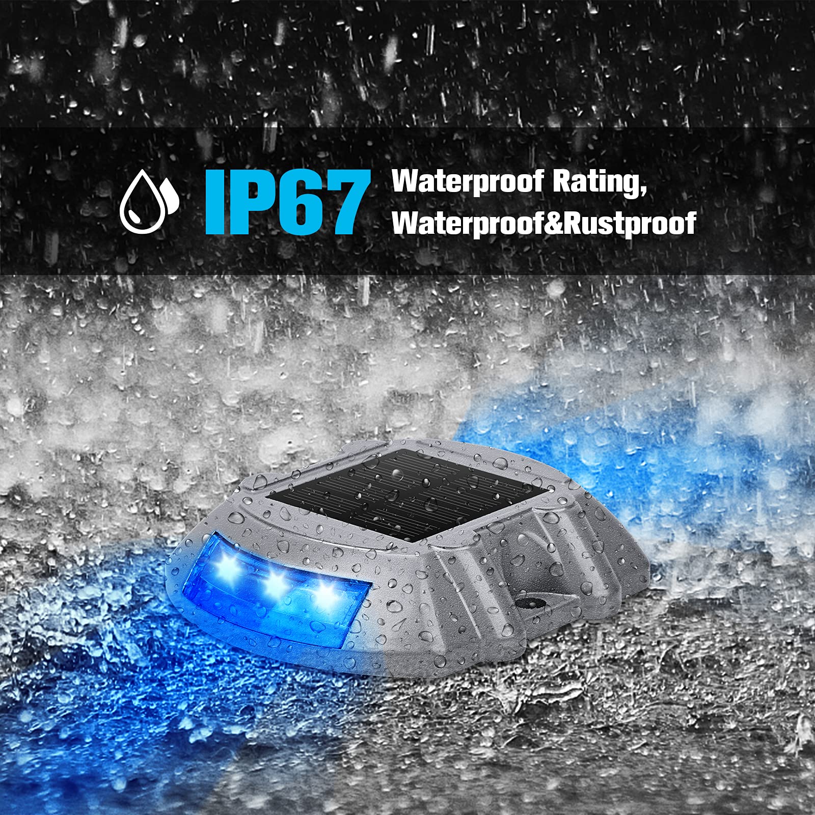 VOLISUN Solar Deck Lights, 8-Pack LED Waterproof Outdoor Step Lights, Blue, IP67 for Driveway, Sidewalk, Garden Pathway