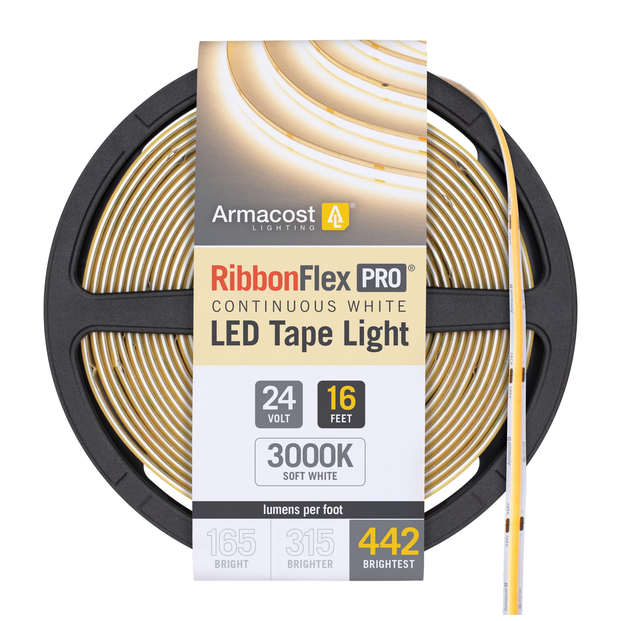 Armacost Lighting Ribbonflex Pro 24V White Cob Led Strip Light Tape 3000K  442 Lumens/Ft  5M 173230