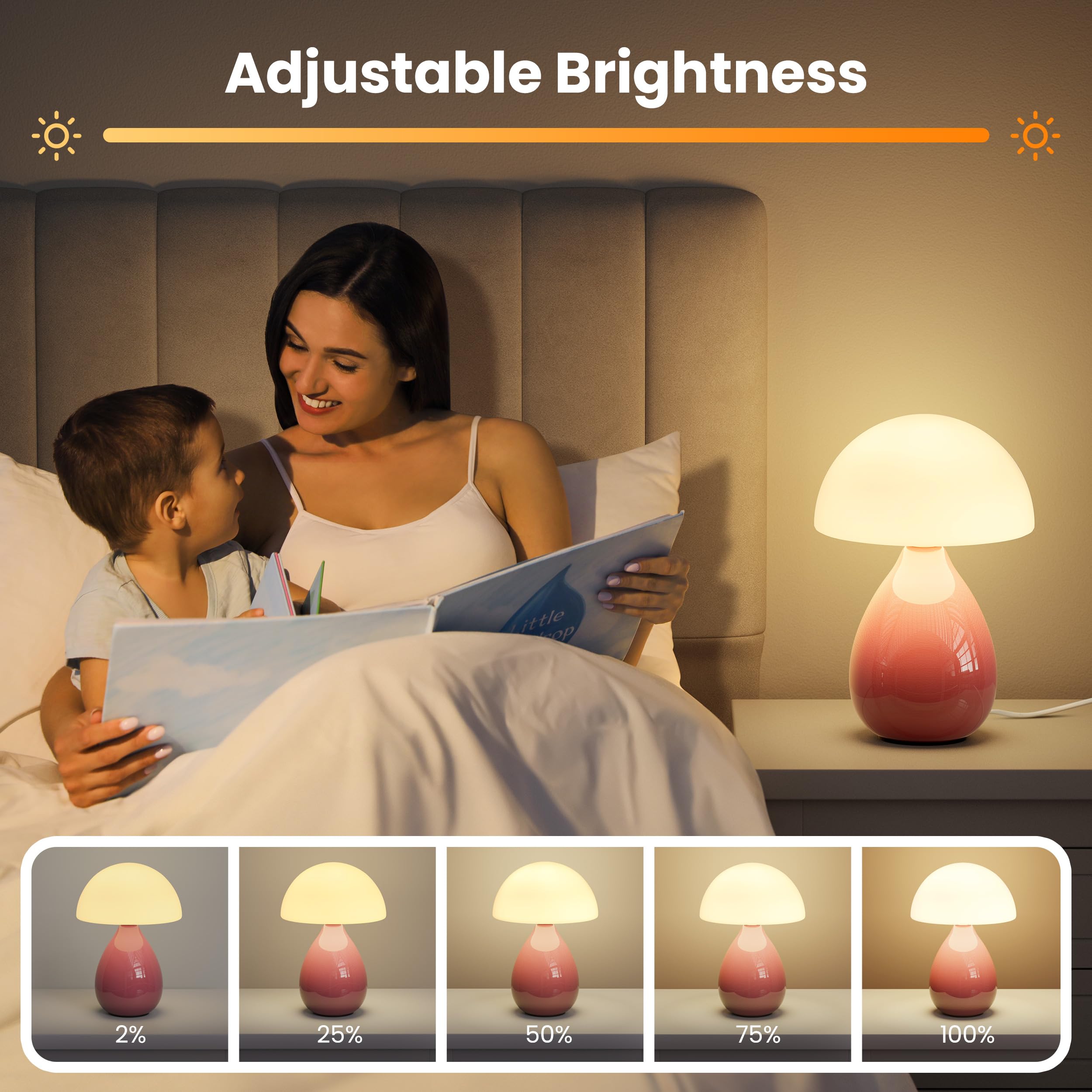 Vanbolon Mushroom Lamp Table Light  Mini Modern Lamp Bedside Small Table Nightstand Led  Small Light Dimmable For Bedroom  Living Room  Ceramic Base Glass Led Home Decor For Woman Children Gift
