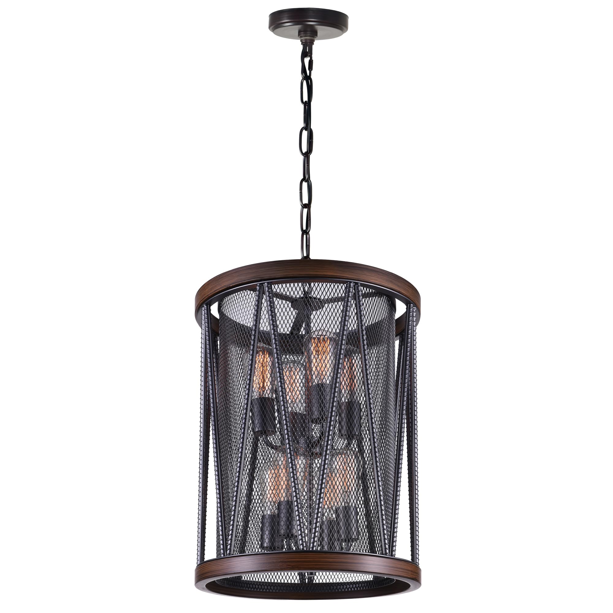 Cwi Lighting Pewter 8-Light Metal Drum Shade Chandelier - Farmhouse Style