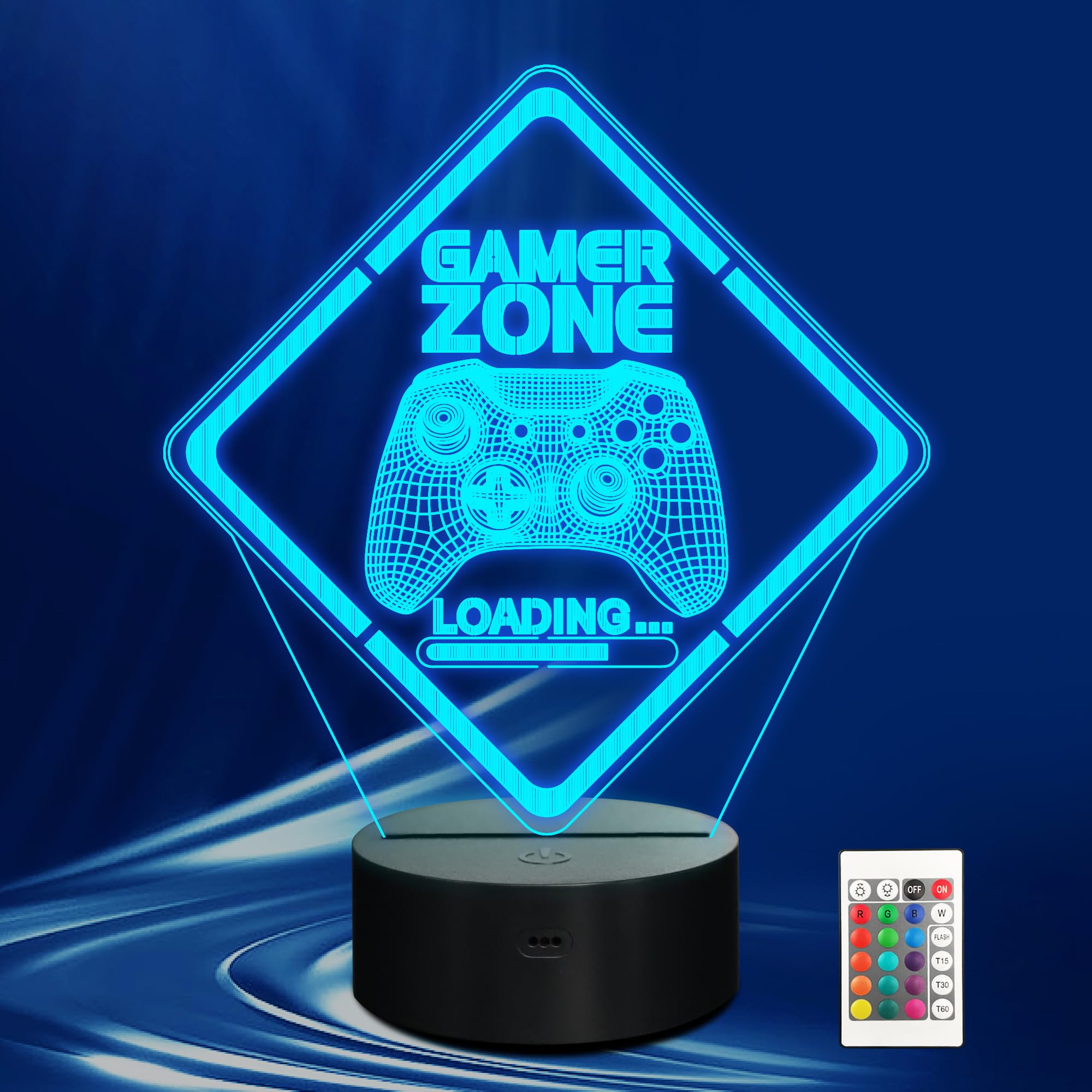 CoolGift Mart Gamer Zone Night Light with Gamepad Graphic, 3D Illusion LED Lamp, 16-Color Touch & Remote Control - Ideal Gift fo