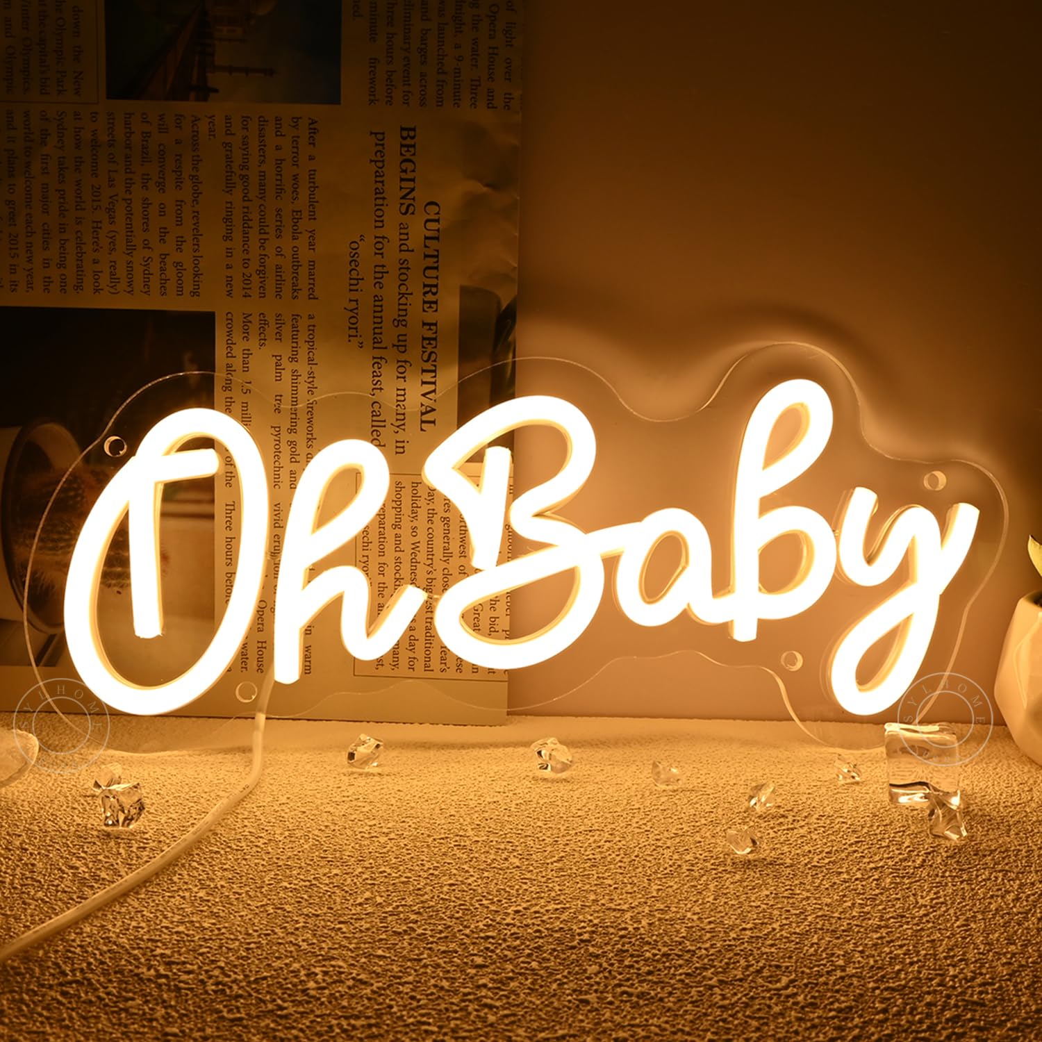 SYLHOME Oh Baby Neon Light Sign Wall Decor 11.8in x 5.1in Warm White for Nursery, Baby Shower, Kids Birthday, Christmas Party