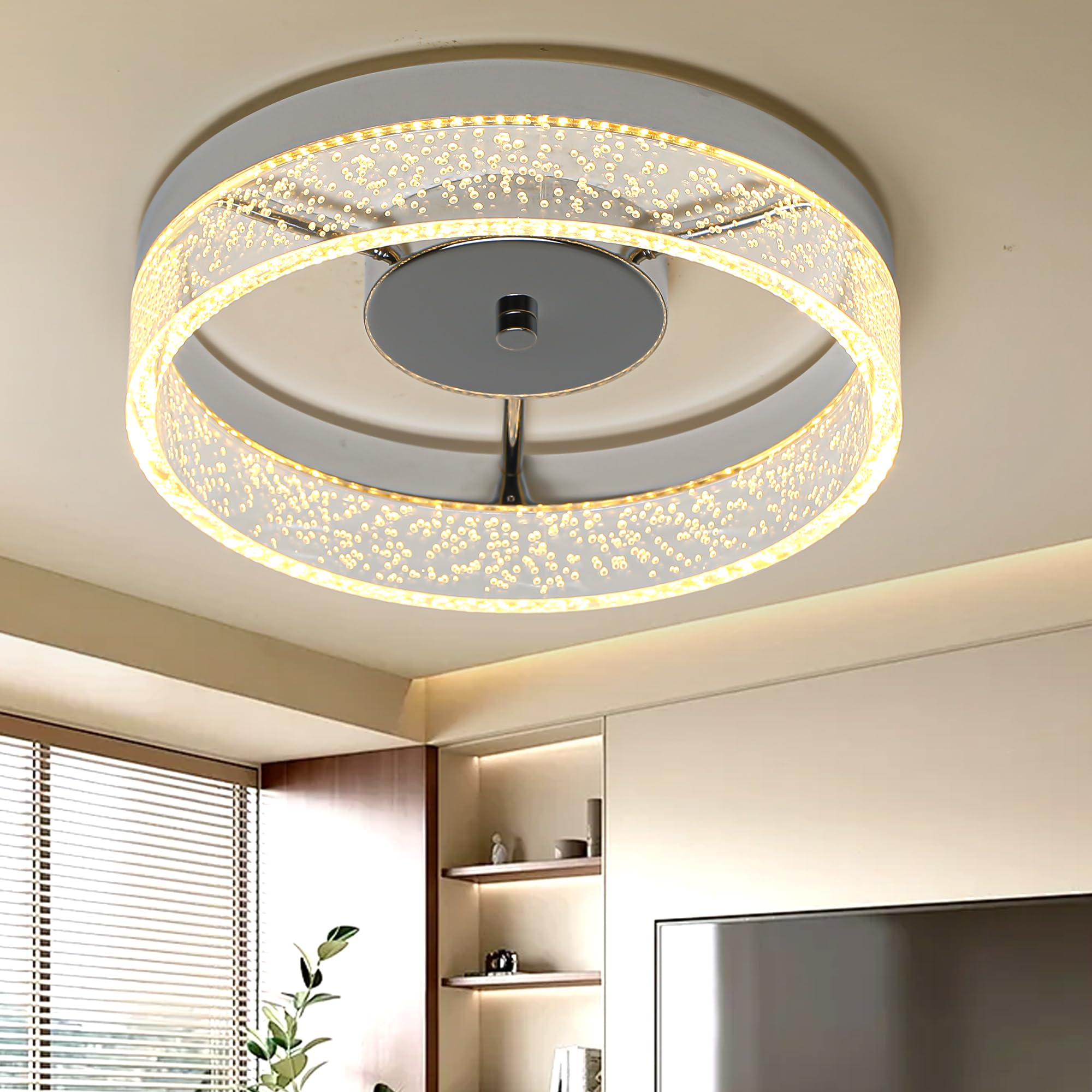 Jaycomey LED Flush Mount Ceiling Light, 11.6in  Round, Dimmable, Acrylic Seed Lampshade, Brushed Nickel, Model MX0790-CH
