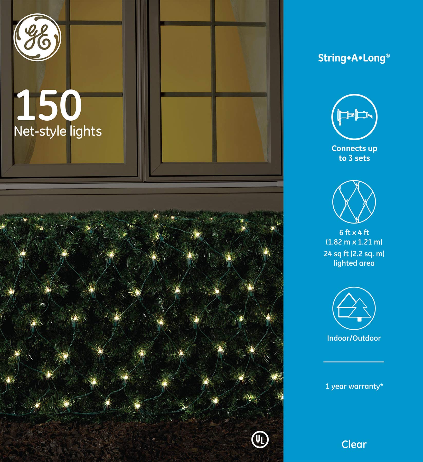 GE 150 Light Net-Style Holiday Light - Clear Lights, Green Wire - String-a-Long - Traditional lighting