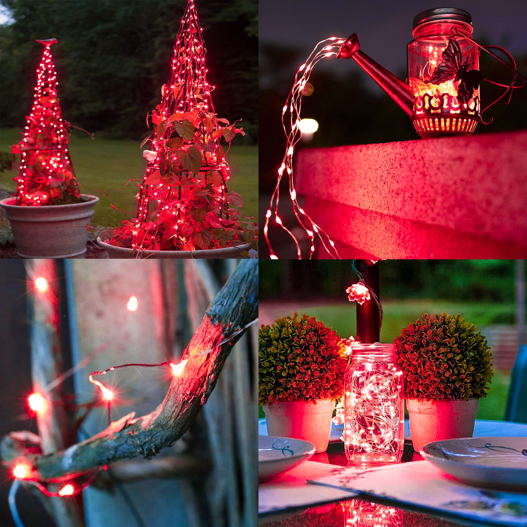 Tw Shine Red Solar String Lights Outdoor, 39.4 Ft 120 Led Solar Powered Waterproof Fairy Lights 8 Modes Copper Wire Lights For Christmas Party Tree Wedding Yard Decorations, 2 Pack