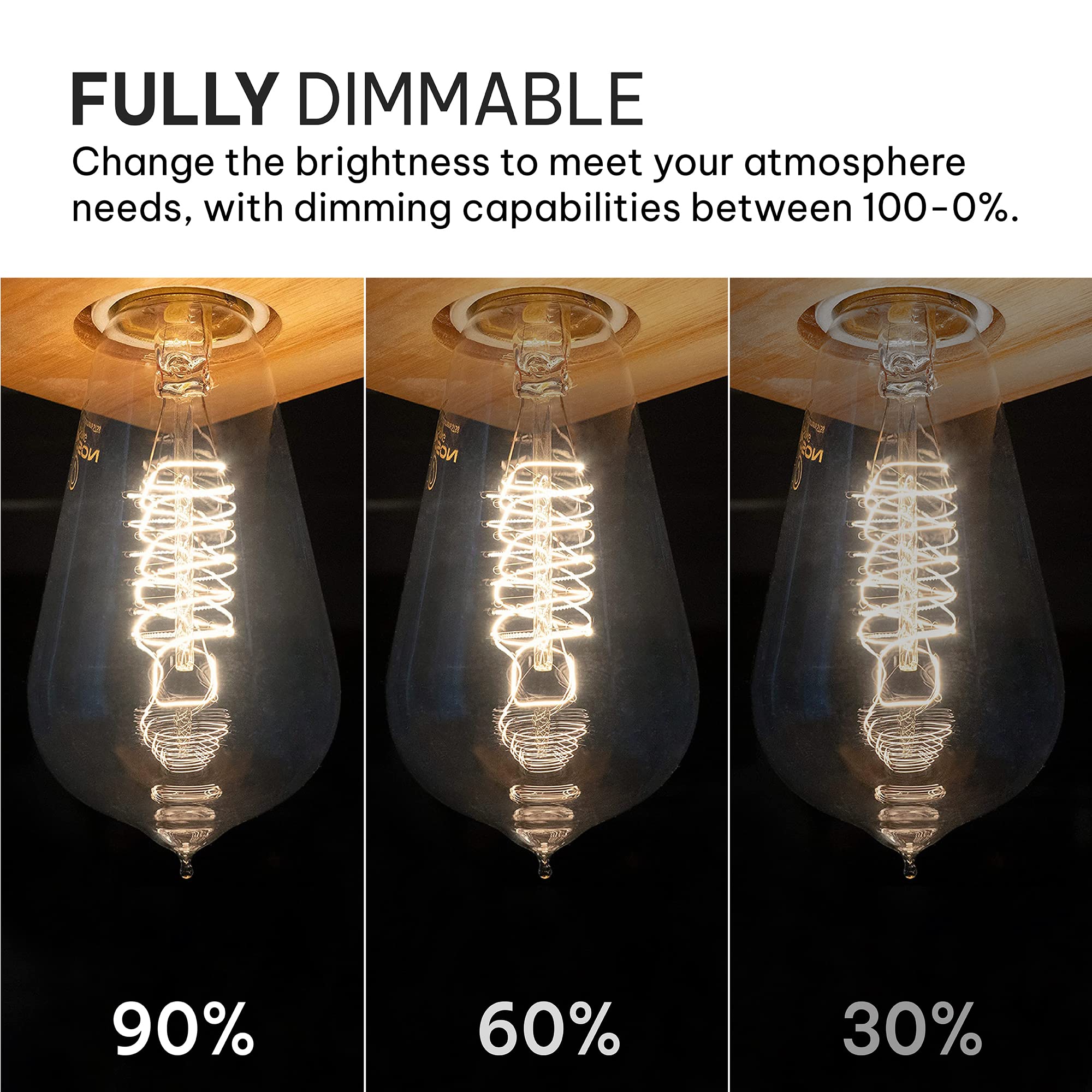 HUDSON BULB CO. 4 Pack Vintage 60W Edison Light Bulbs - 2100K Dimmable Warm Light, Clear Glass, E26/E27 Base, Antique Spiral Filament