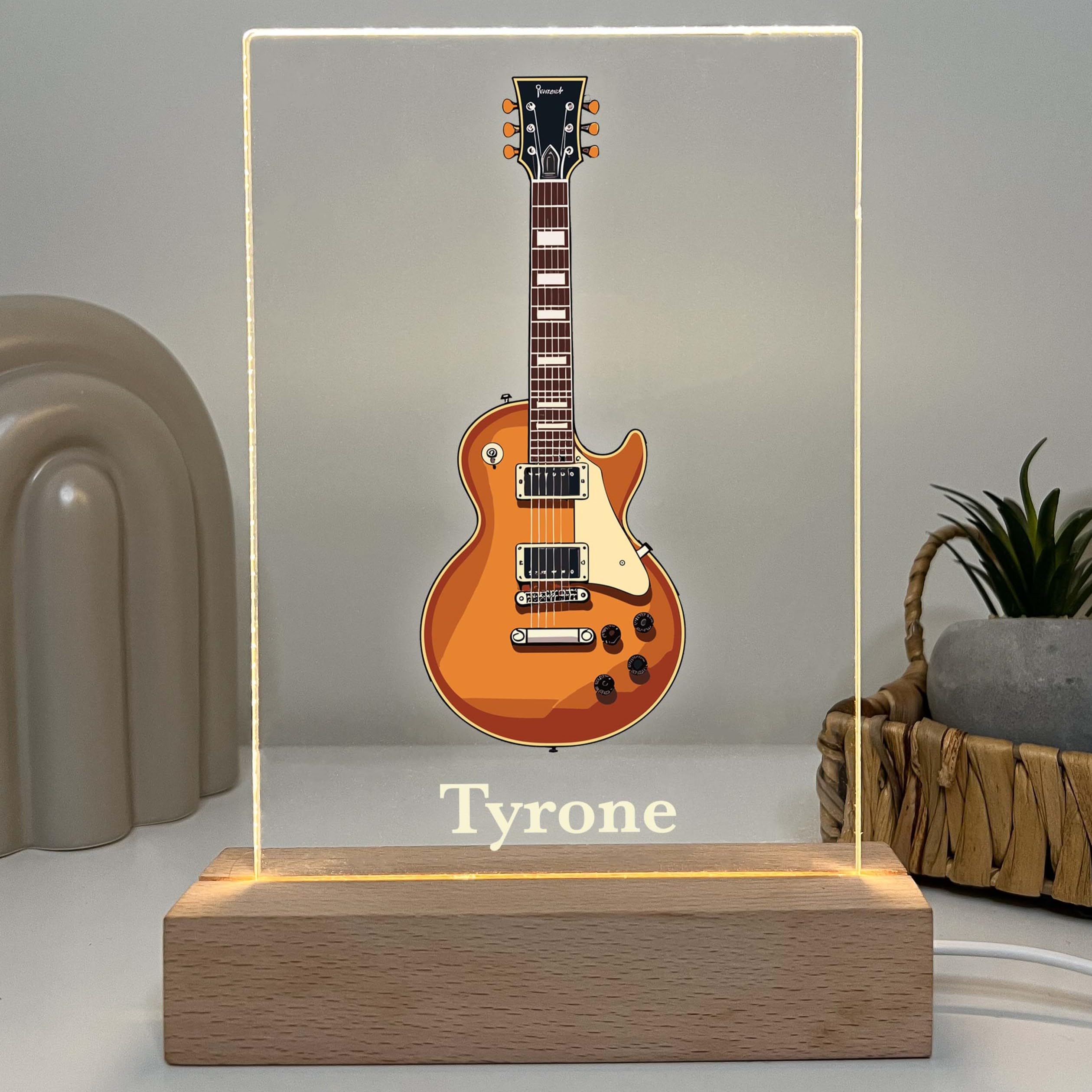 Mirror Mania Personalized Electric Guitar Nightlight Music Theme Middle High School Concert Band Club Members Kids Teens Custom Birthday Guitarist Musician Night Light Led Light Up Gift Made In Usa