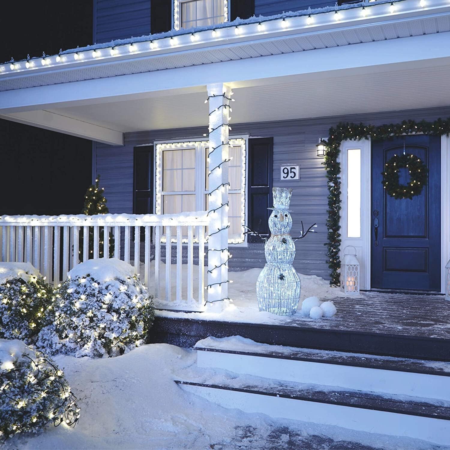 Hishiny Led Christmas Net Lights Outdoor 6Ftx6Ft 144Led Green Wire  Connectable Indoor Outdoor Bush Mesh Net Lights String For Halloween Christmas Party Shrub Yard Tree(Cool White)