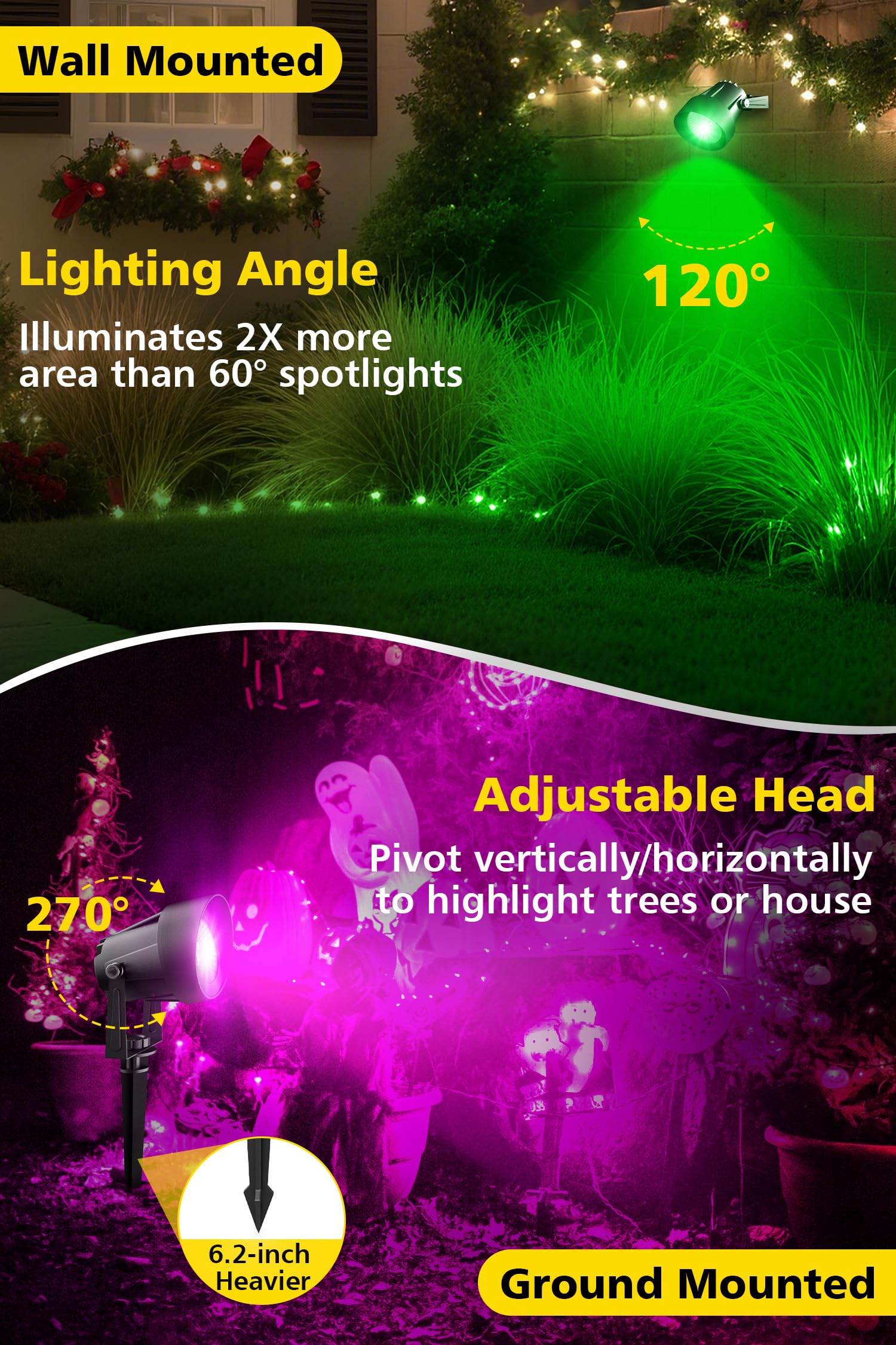 T-Sun Smart Color Changing Landscape Lights  Rgbw Christmas Spotlights Outdoor With App & Remote  Music Sync  16M Colors  Timer  Dimmable Waterproof Spot Light For Yard Garden Tree  Set Of 2