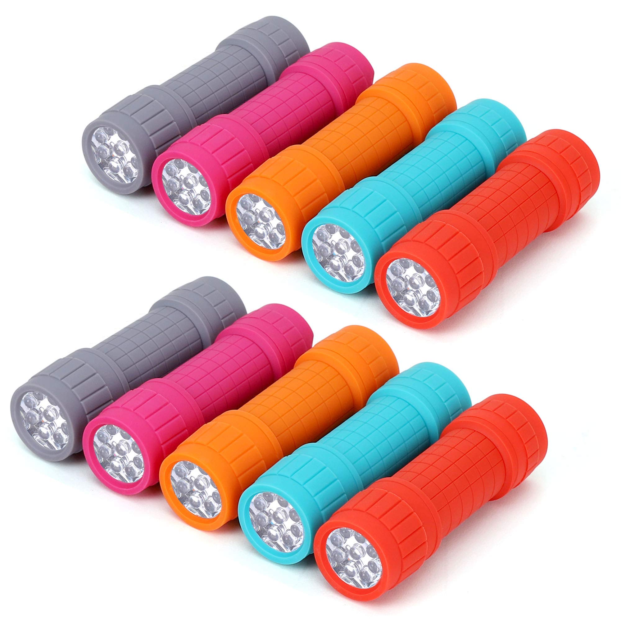 FASTPRO 9-LED Mini Flashlight Set, 10-Pack with AAA Batteries, Assorted Colors